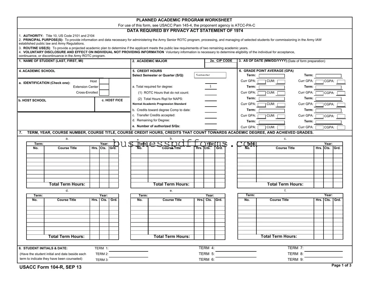 Fill in Your 104 R Template