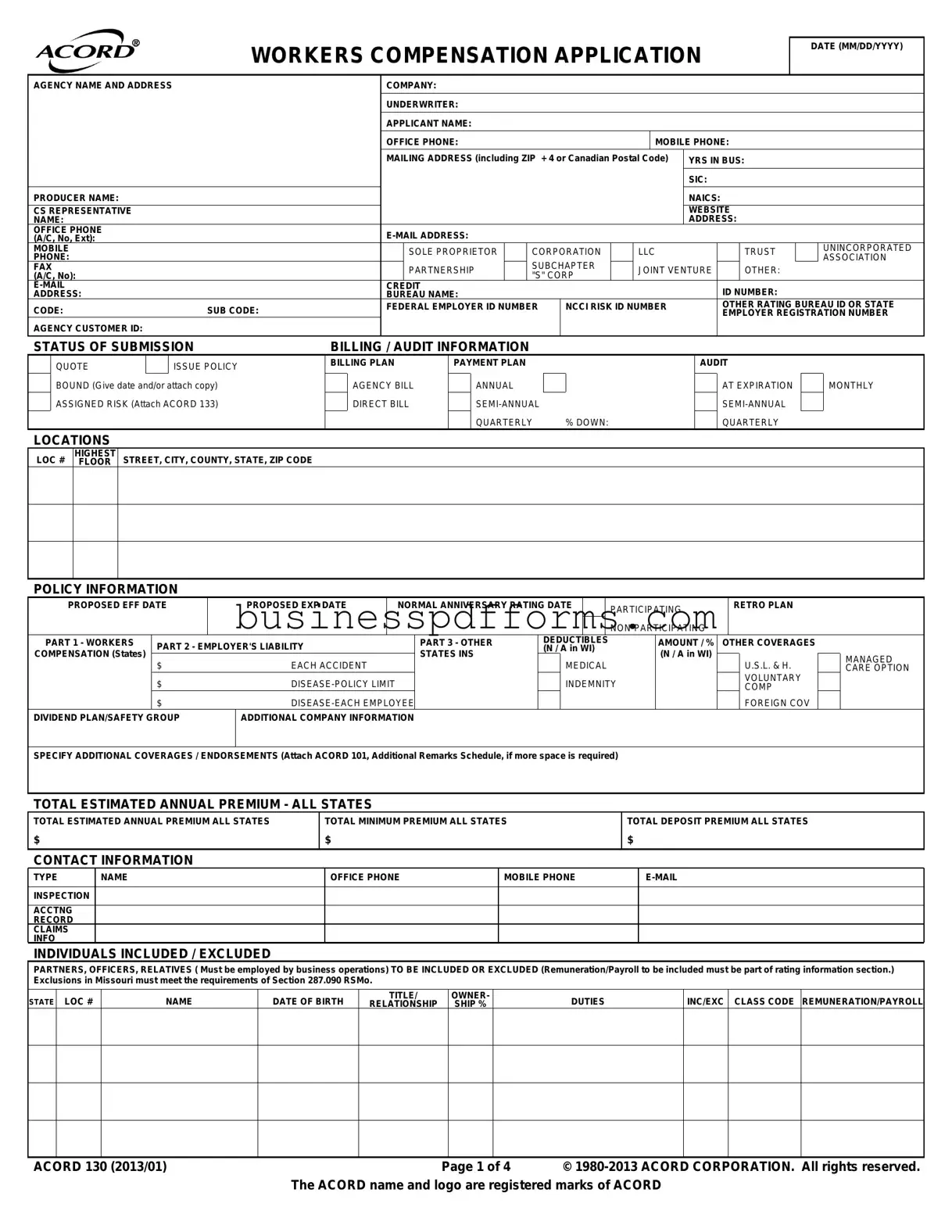 Fill in Your Acord 130 Template