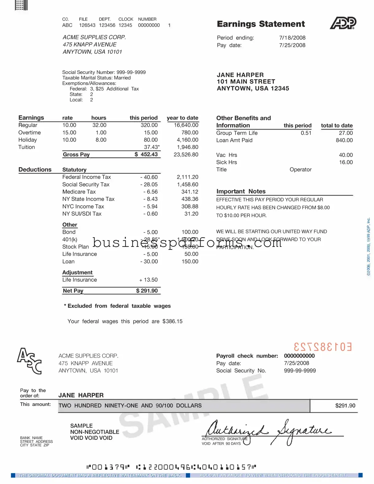 Fill in Your Adp Pay Stub Template