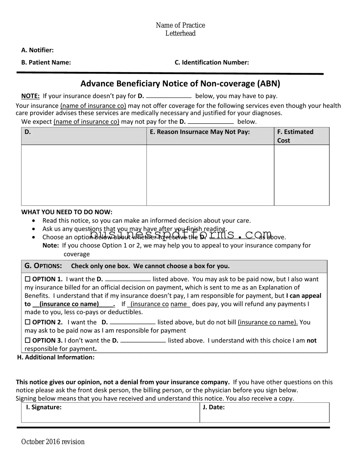 Fill in Your Advance Beneficiary Notice of Non-coverage Template