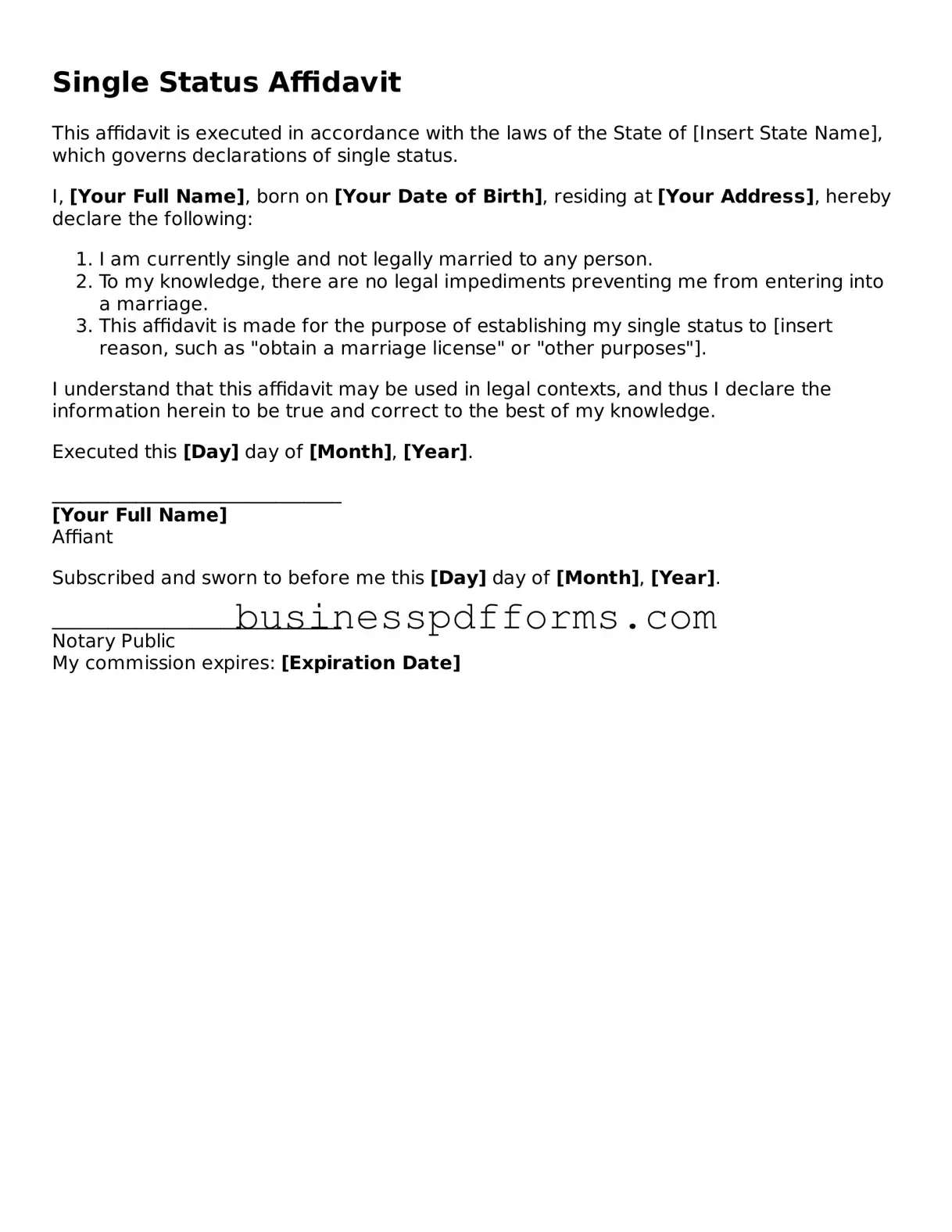 Attorney-Verified Single Status Affidavit Template