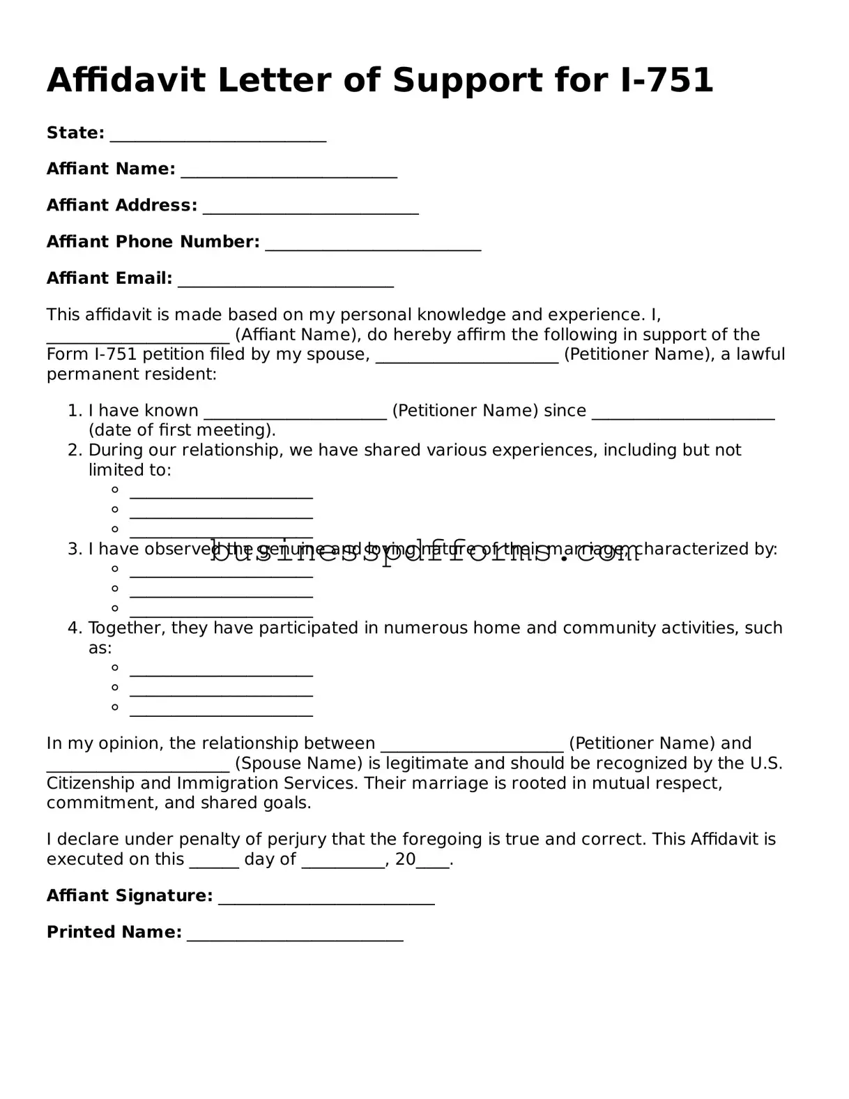 Attorney-Verified Affidavit Letter of Support for I-751 Template
