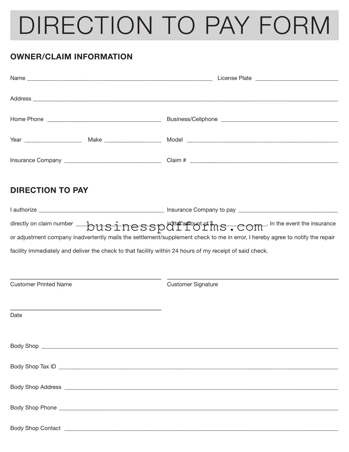 Fill in Your Authorization And Direction Pay Template