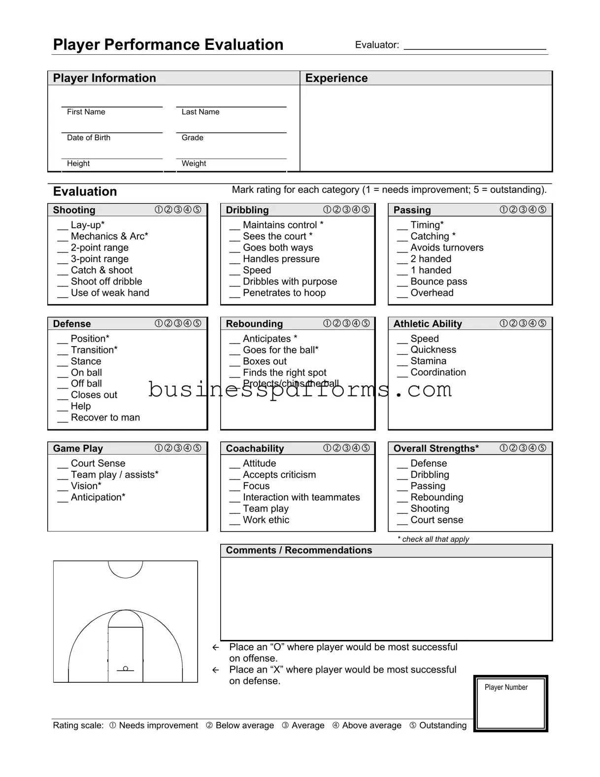 Fill in Your Basketball Evaluation Template