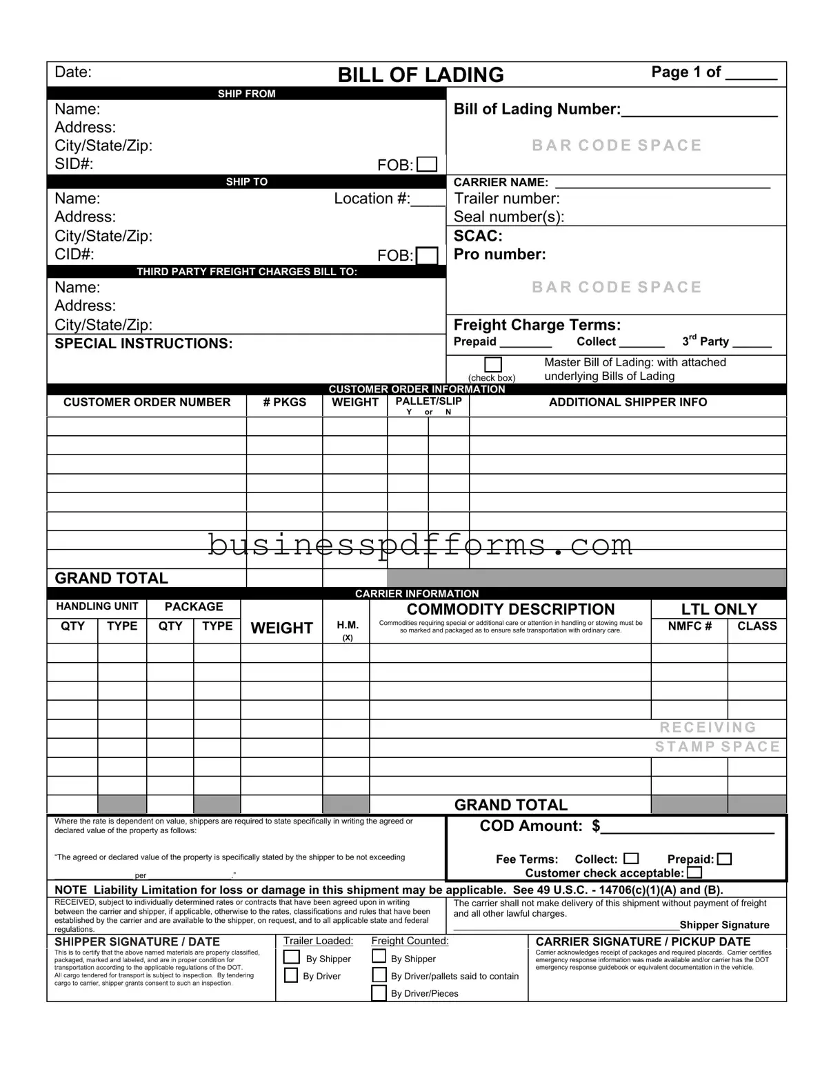 Fill in Your Bill of Lading with a Supplement Template