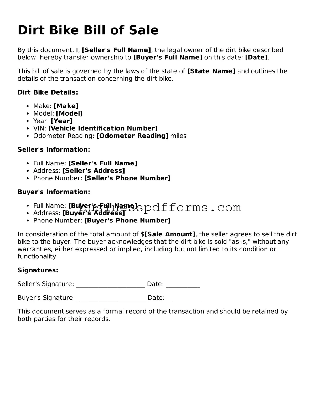 Attorney-Verified Dirt Bike Bill of Sale Template