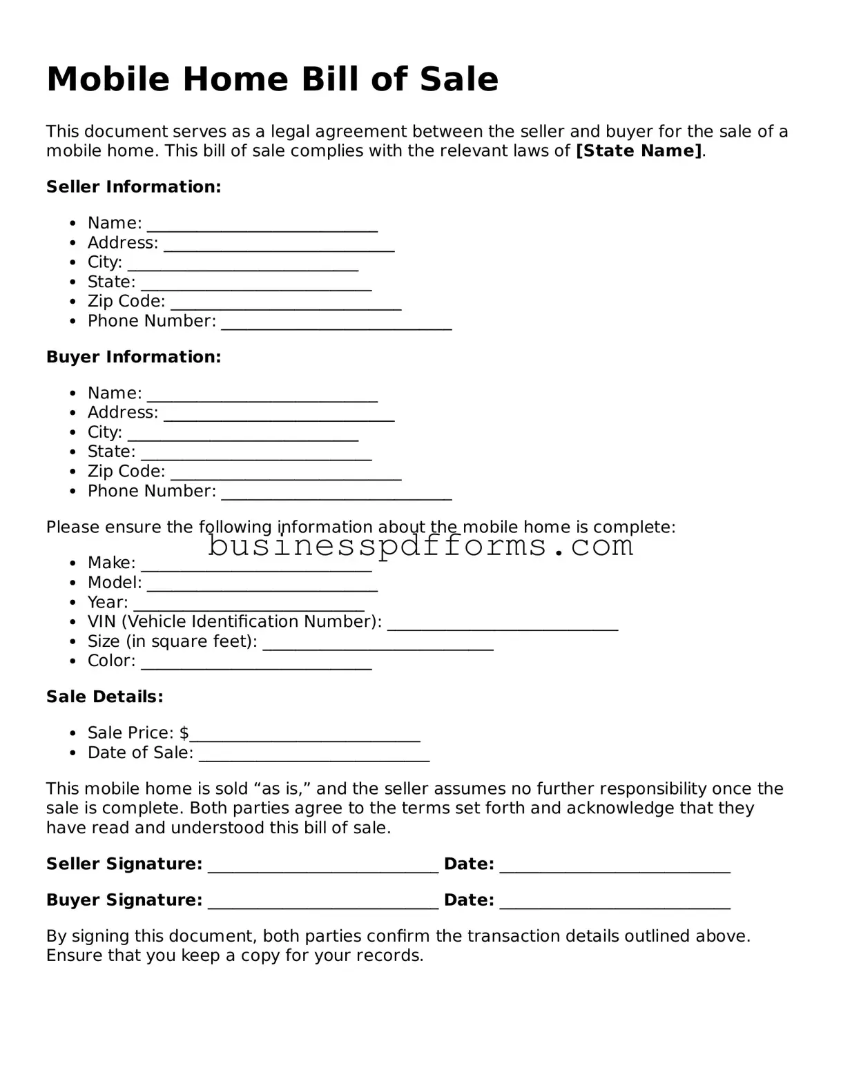 Attorney-Verified Mobile Home Bill of Sale Template