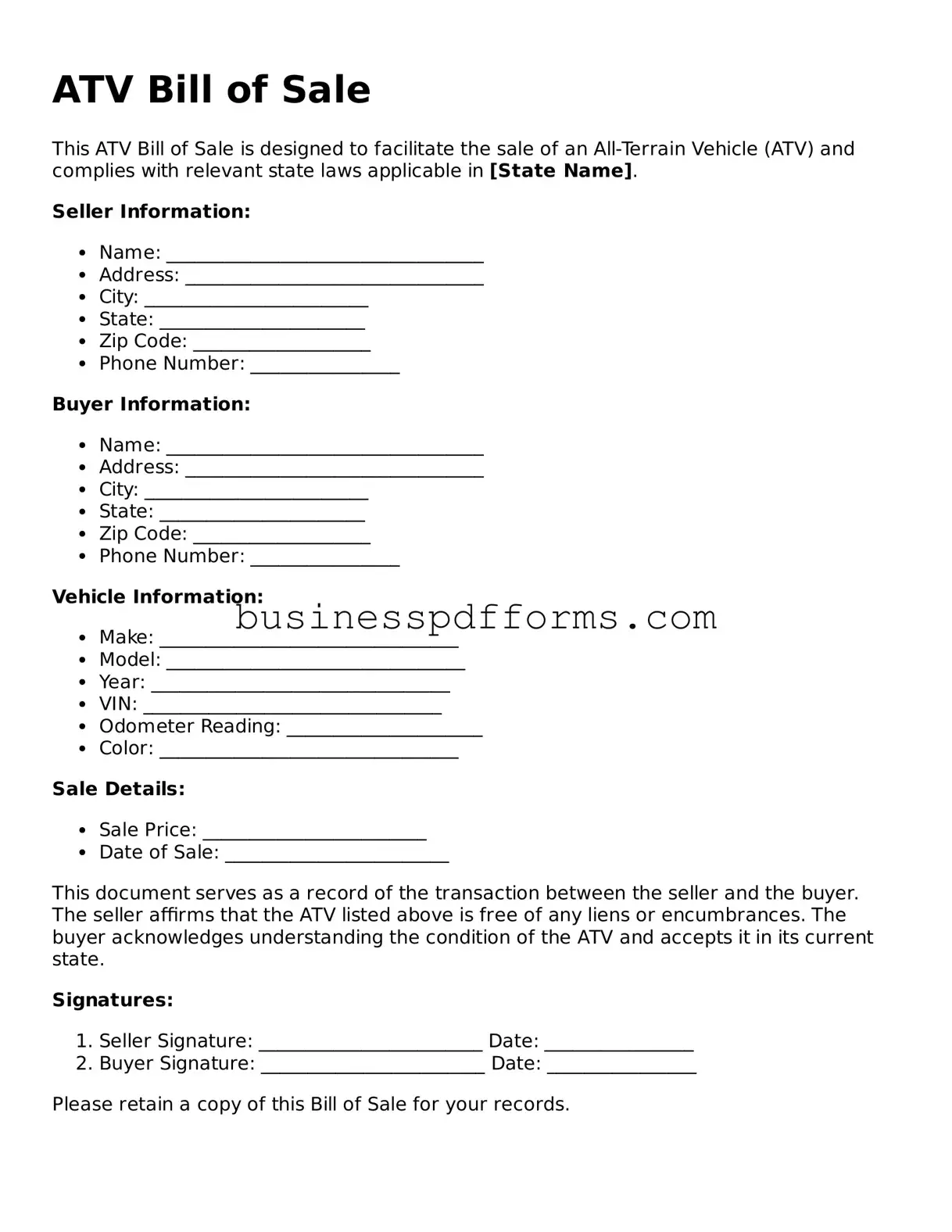 Attorney-Verified ATV Bill of Sale Template