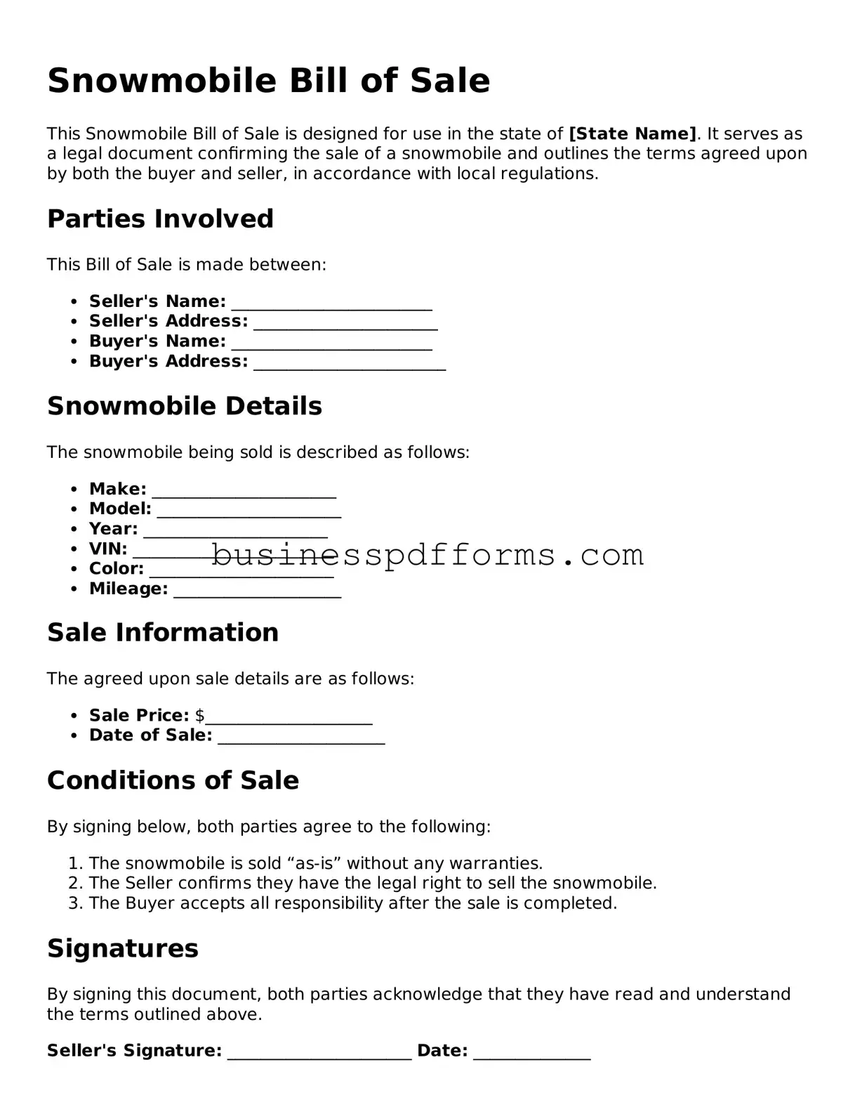 Attorney-Verified Snowmobile Bill of Sale Template