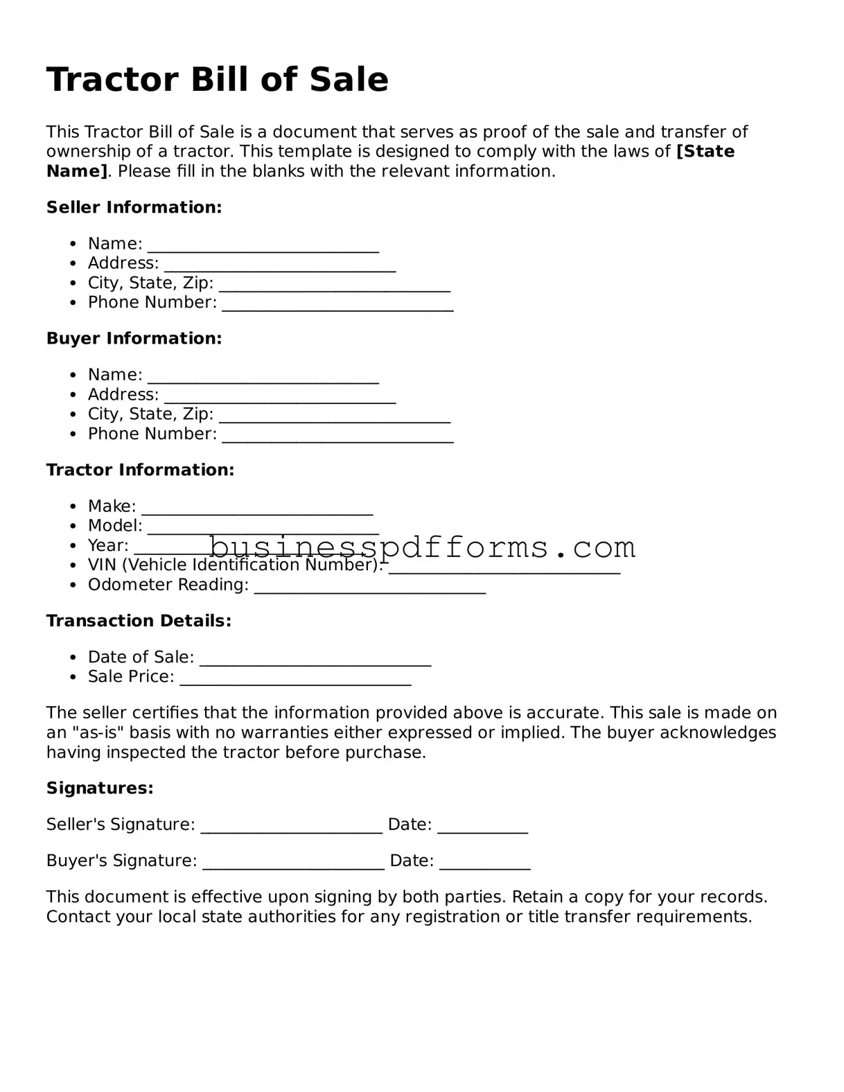Attorney-Verified Tractor Bill of Sale Template