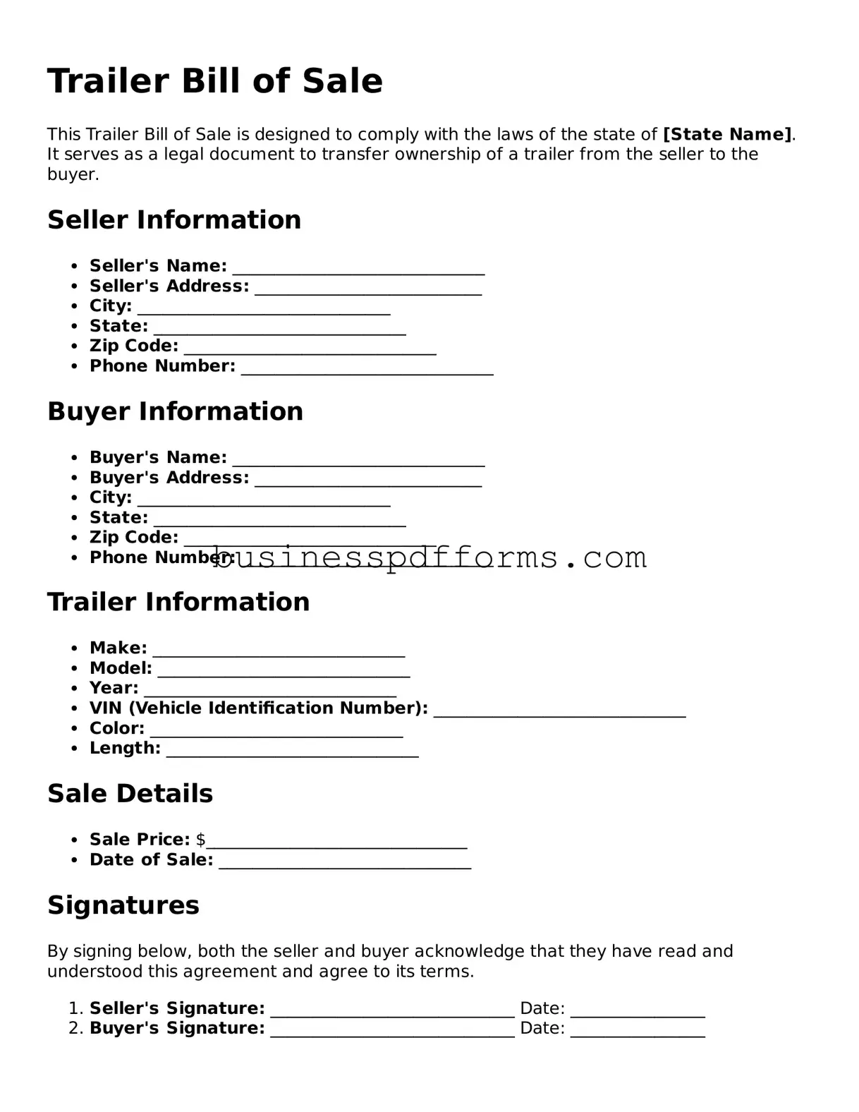 Attorney-Verified Trailer Bill of Sale Template