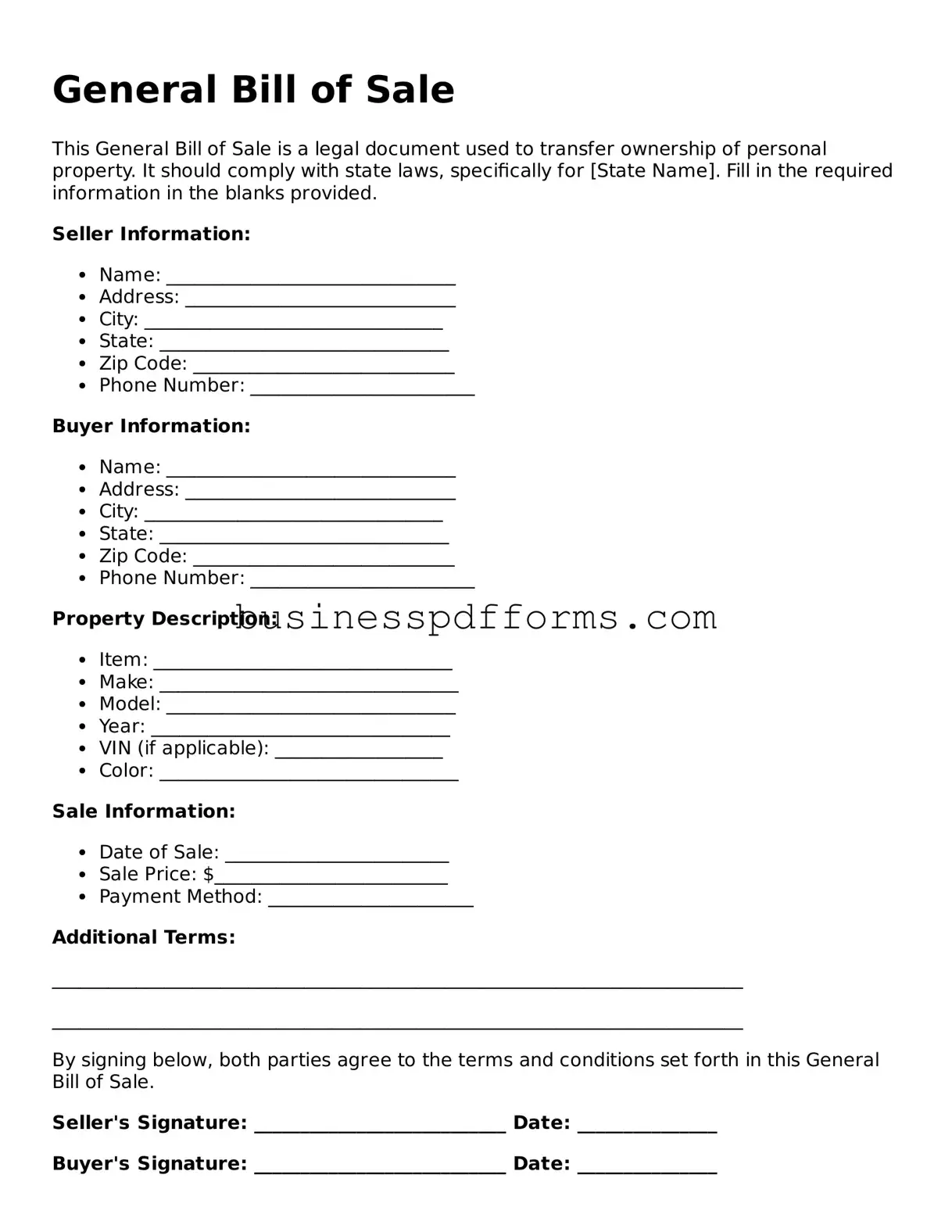 Attorney-Verified General Bill of Sale Template