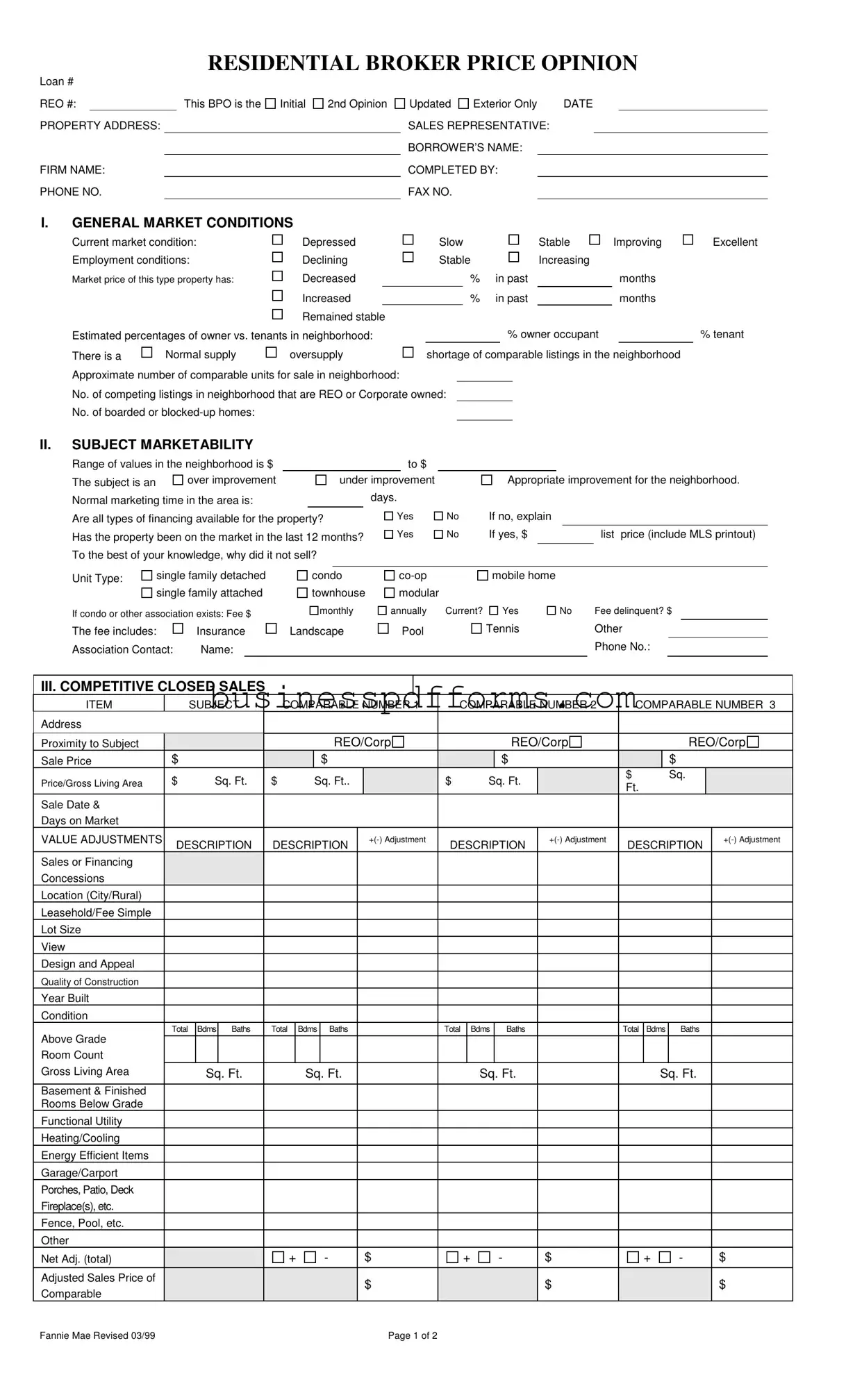 Fill in Your Broker Price Opinion Template