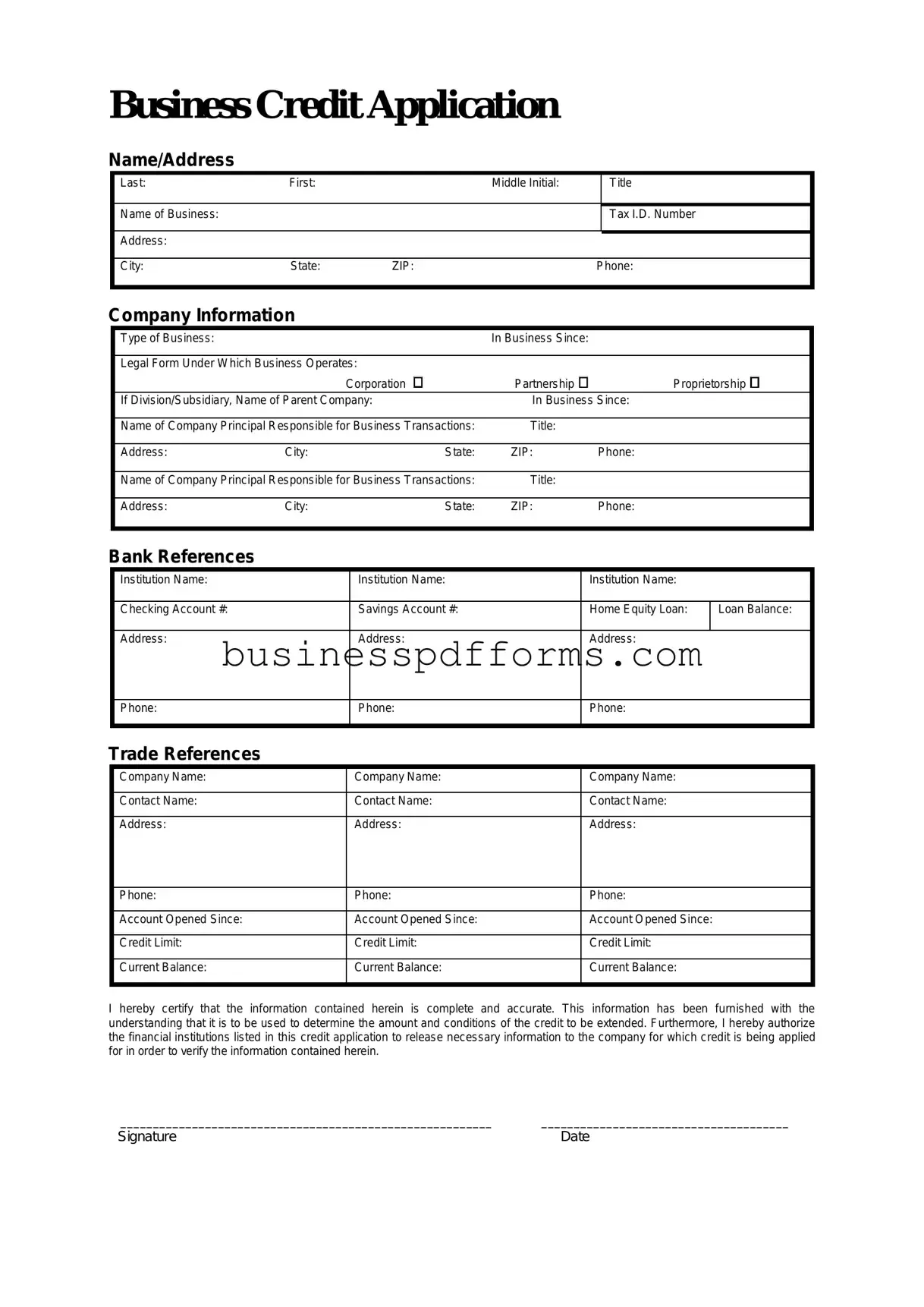 Fill in Your Business Credit Application Template