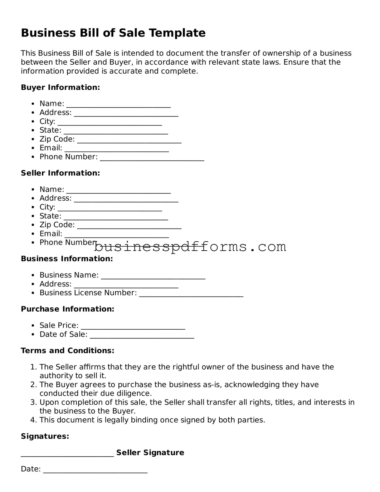 Attorney-Verified Business Bill of Sale Template