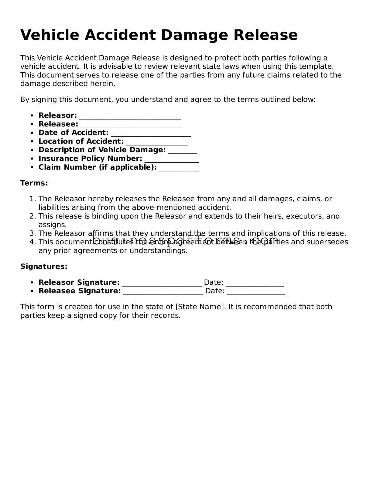 Attorney-Verified Vehicle Accident Damage Release Template