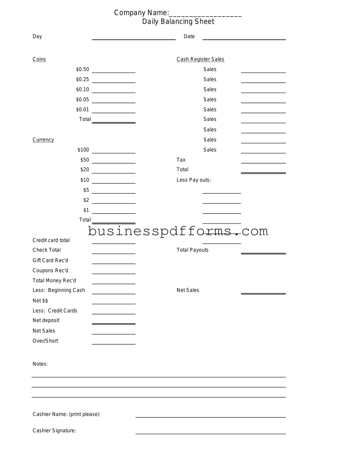 Fill in Your Cash Drawer Count Sheet Template