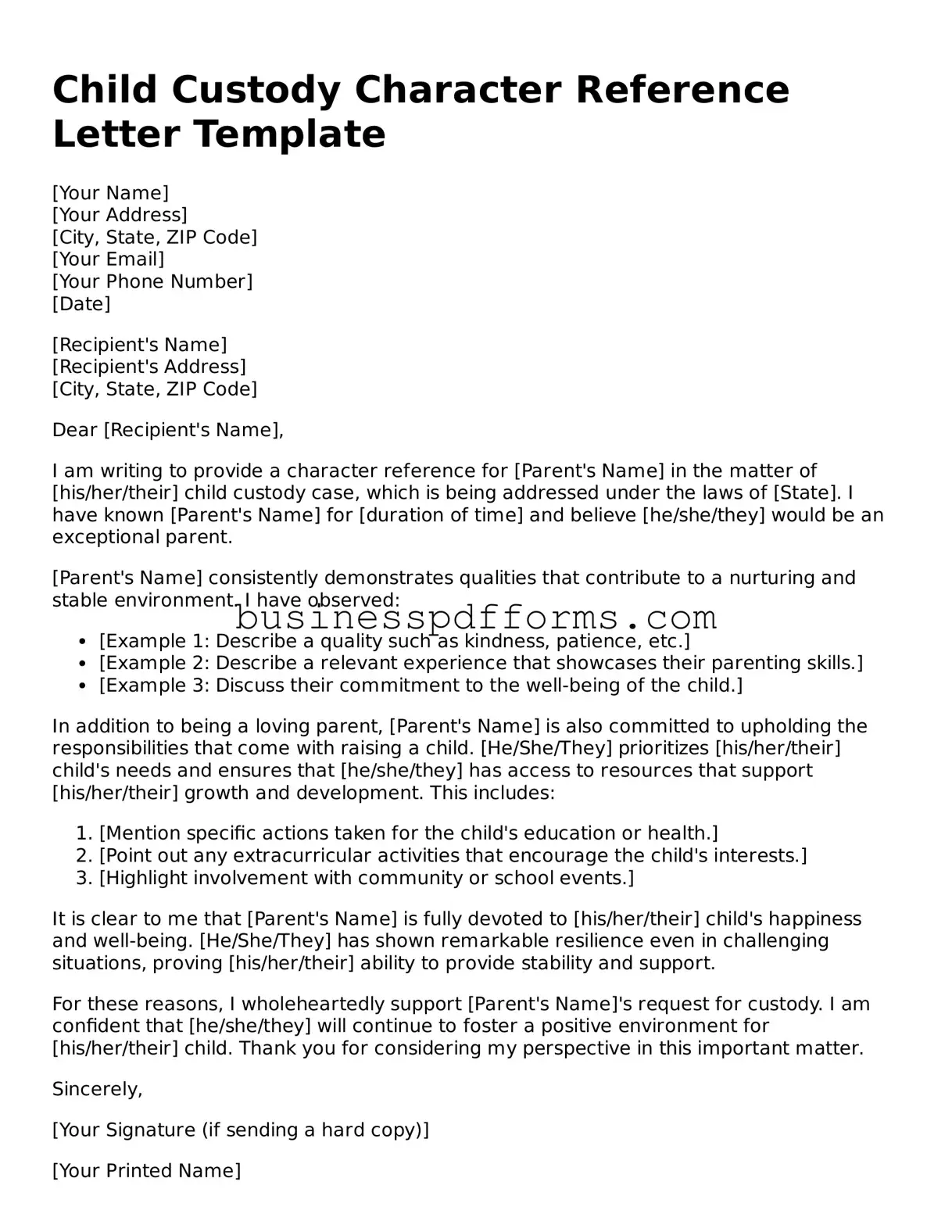 Attorney-Verified Character Reference Letter for Child Custody Template