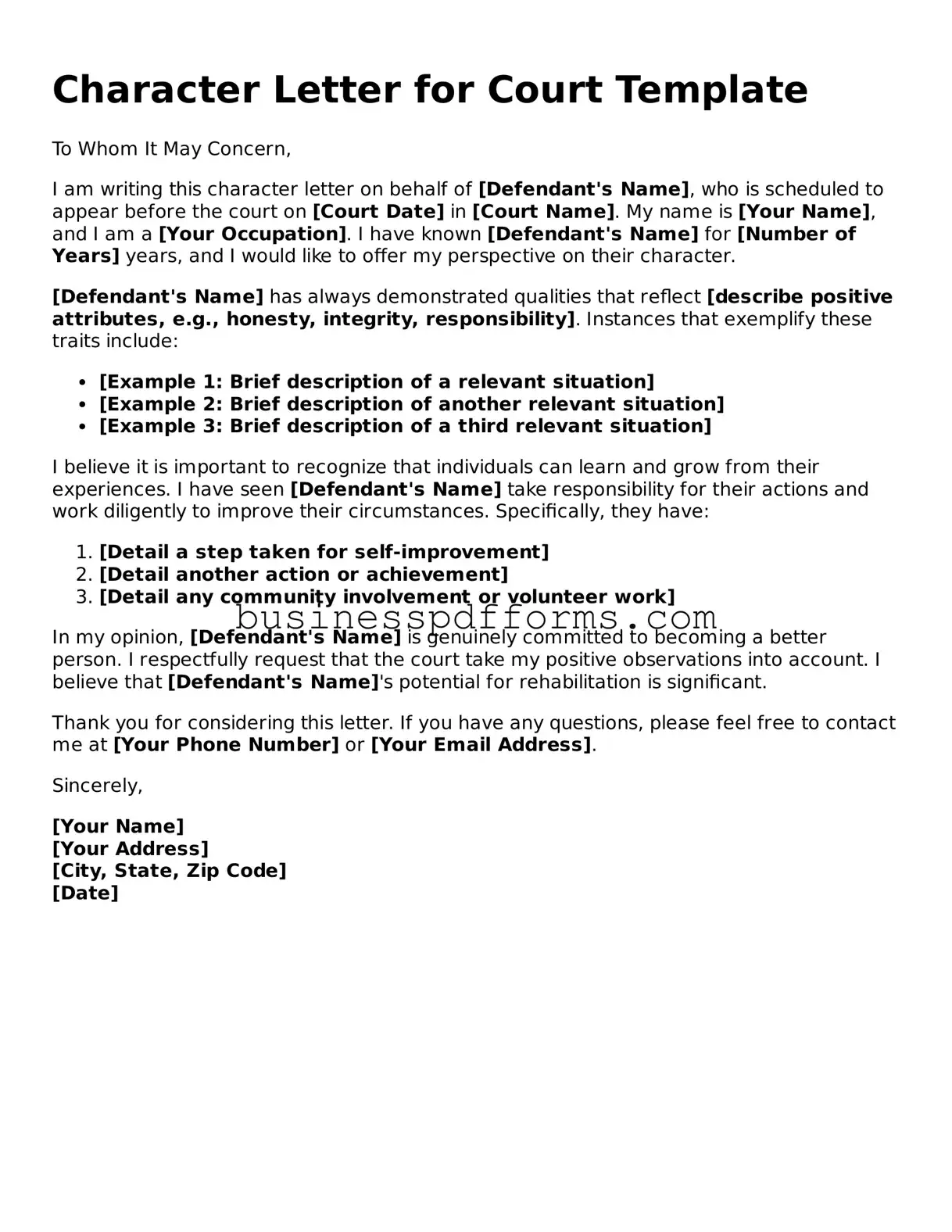 Attorney-Verified Character Letter for Court Template