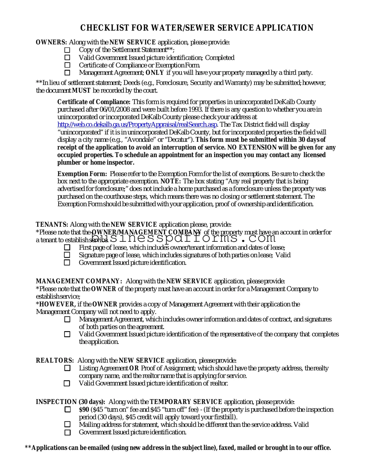 Fill in Your Dekalb County Water Application Template