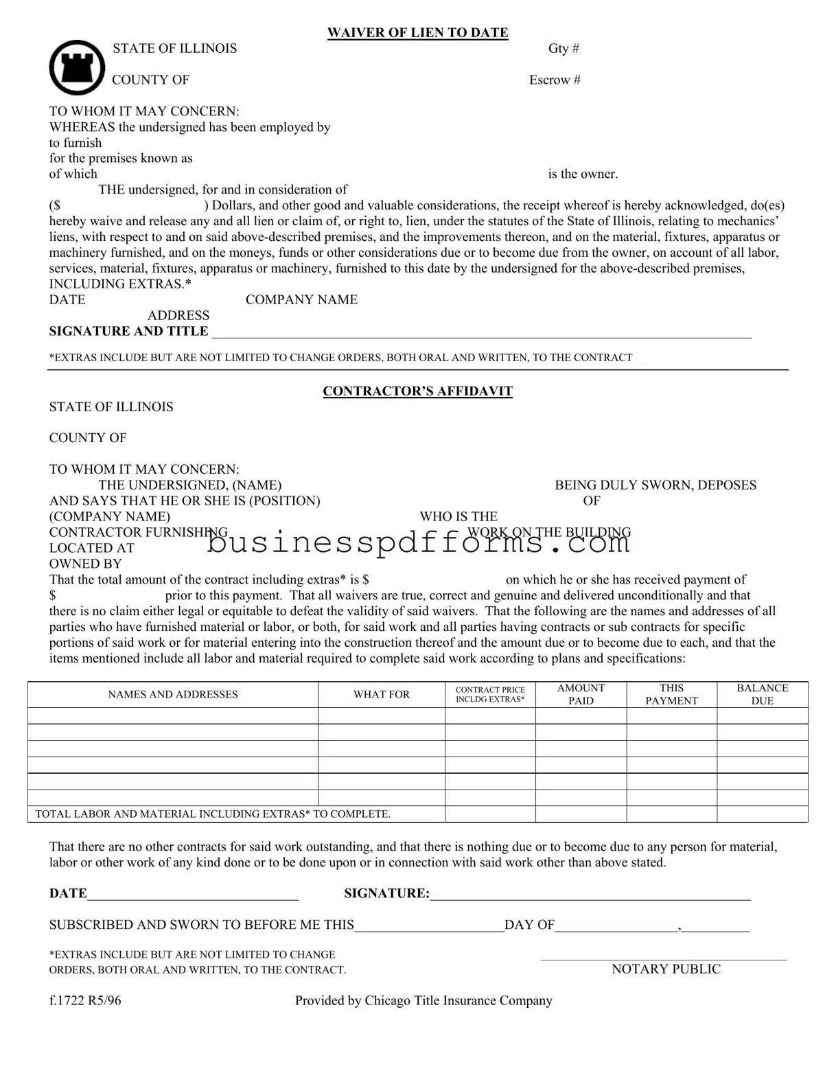 Fill in Your Chicago Title Waiver Format Template