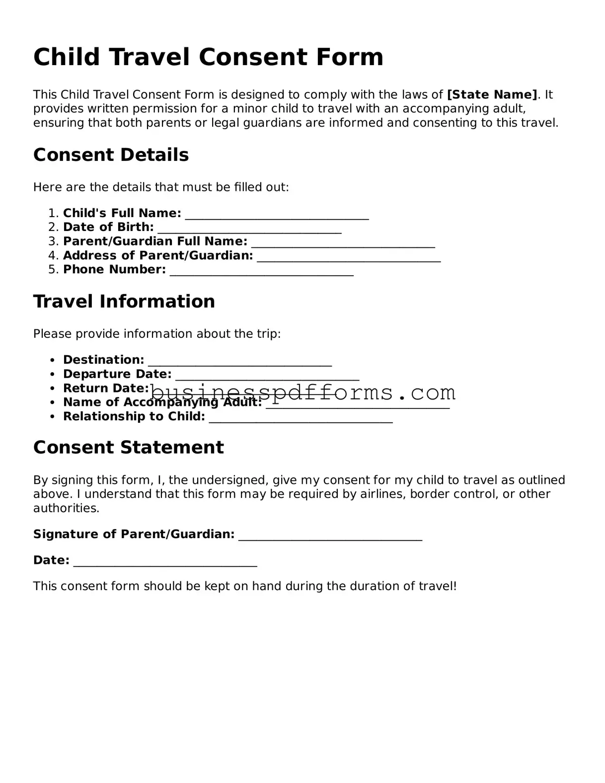 Attorney-Verified Child Travel Consent Form Template