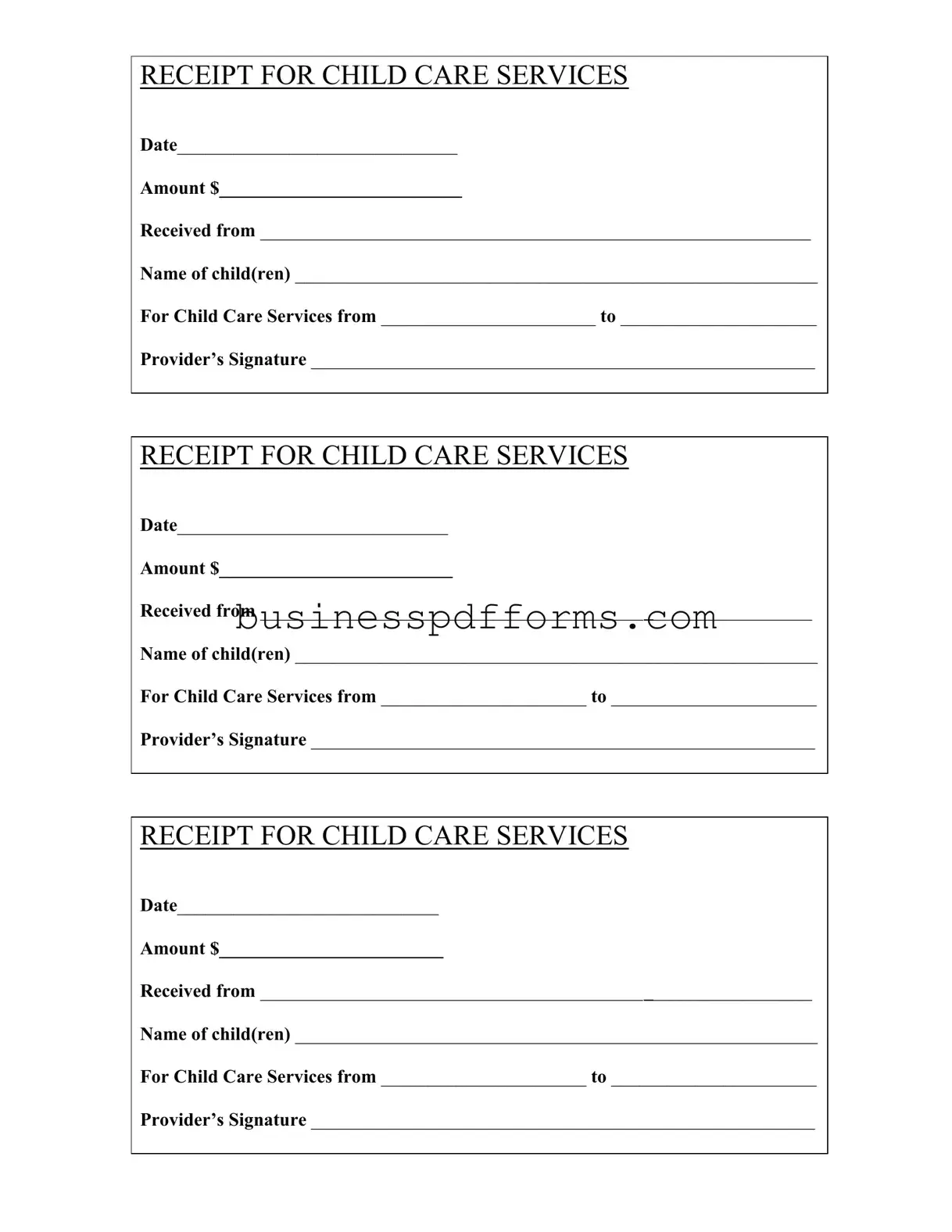Fill in Your Childcare Receipt Template