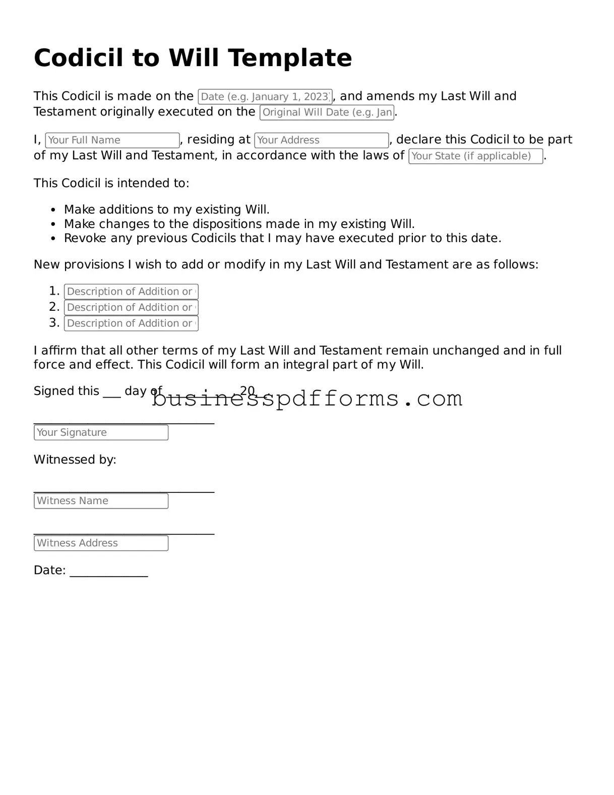 Attorney-Verified Codicil to Will Template