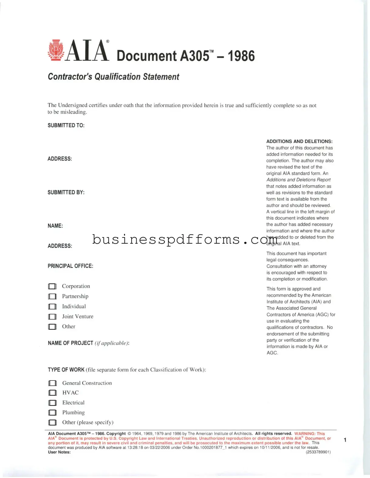Fill in Your AIA A305 Template
