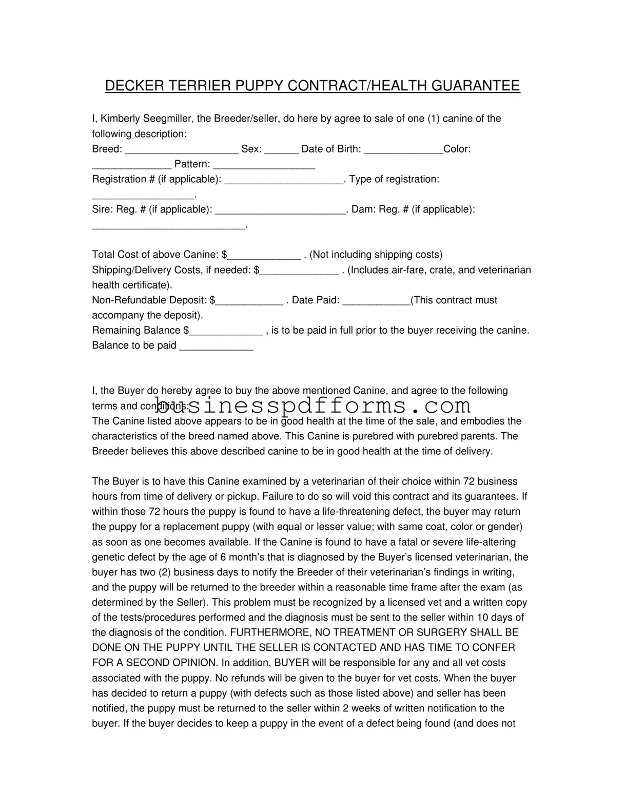 Fill in Your Health Guarantee Template