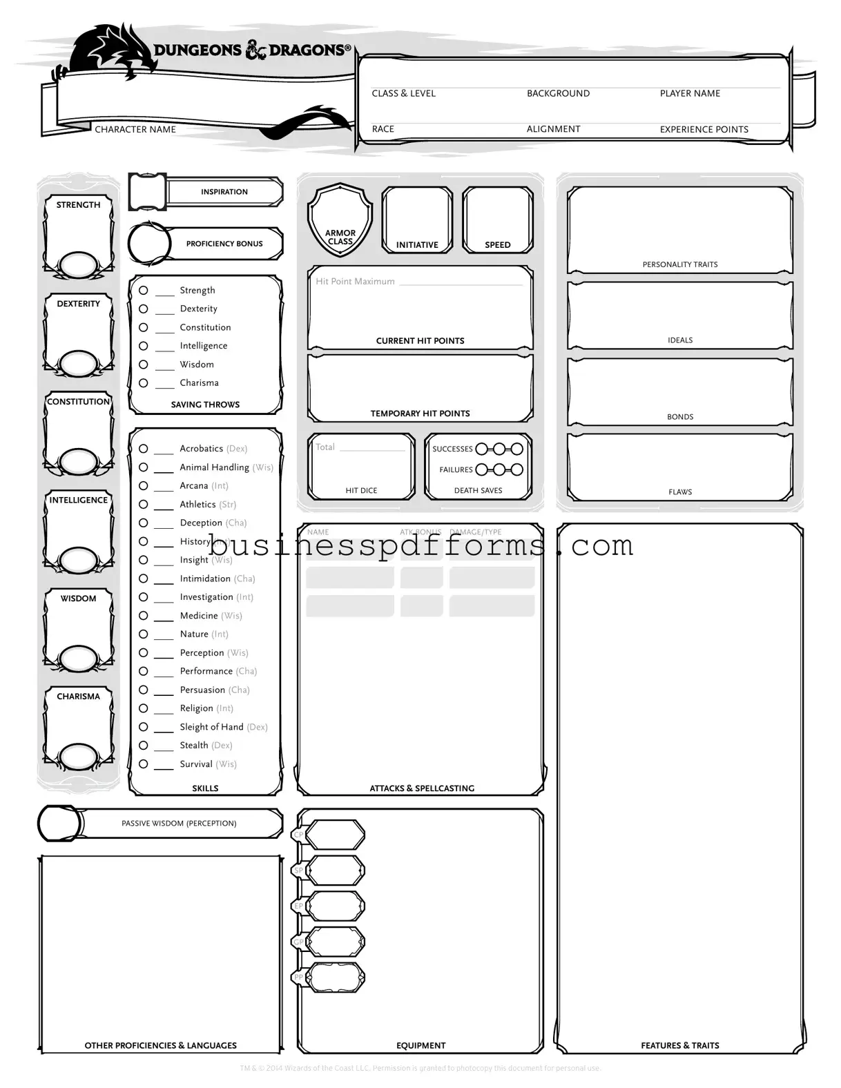 Fill in Your Dnd Character Sheet Template
