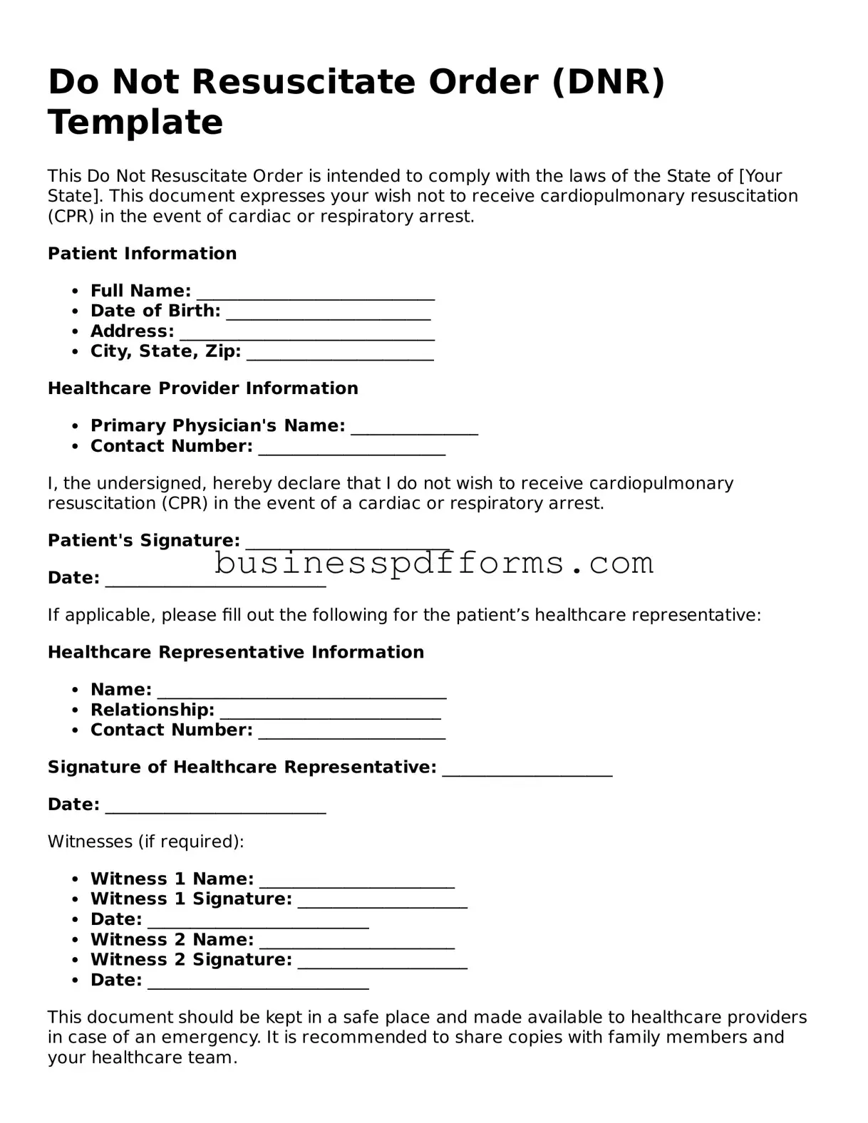 Attorney-Verified Do Not Resuscitate Order Template