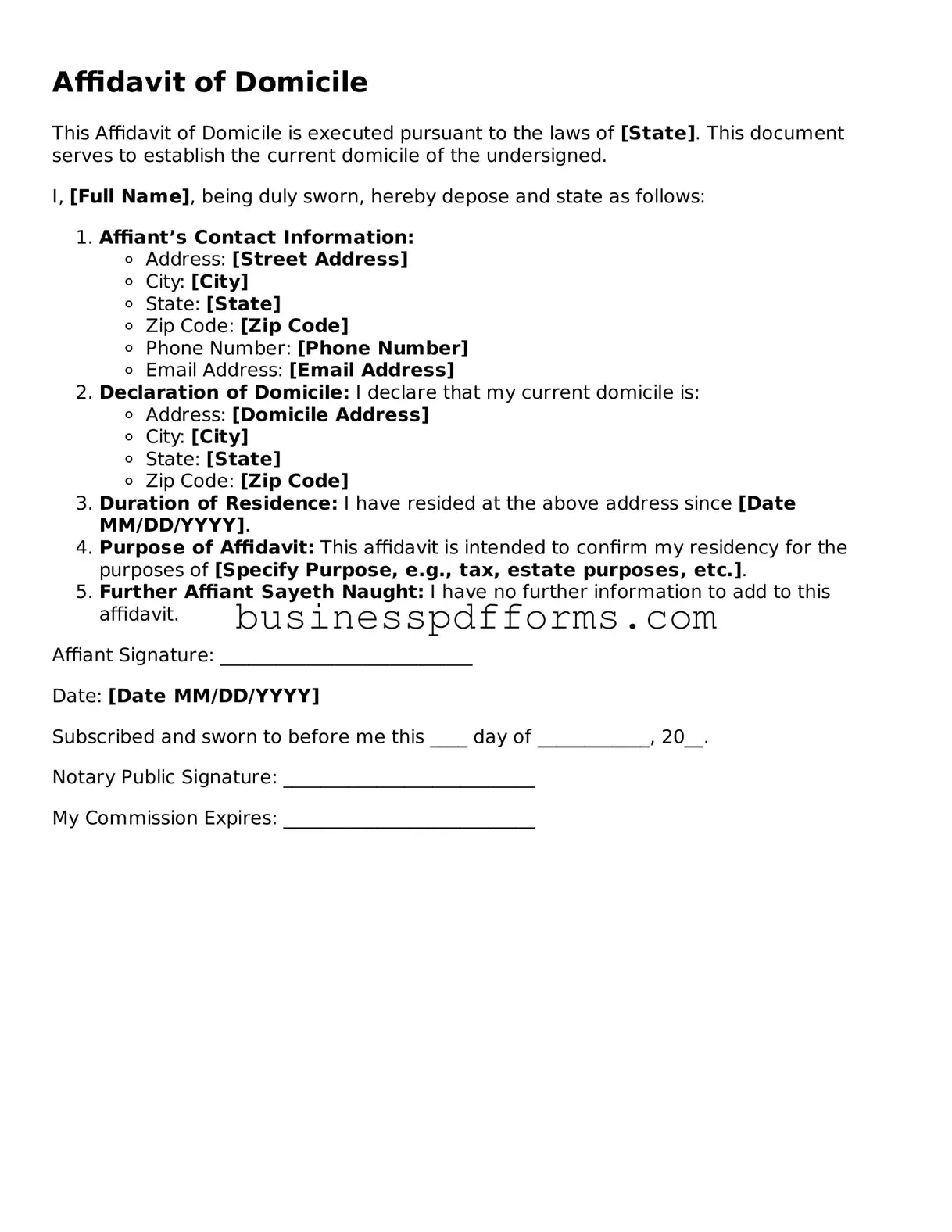 Attorney-Verified Affidavit of Domicile Template