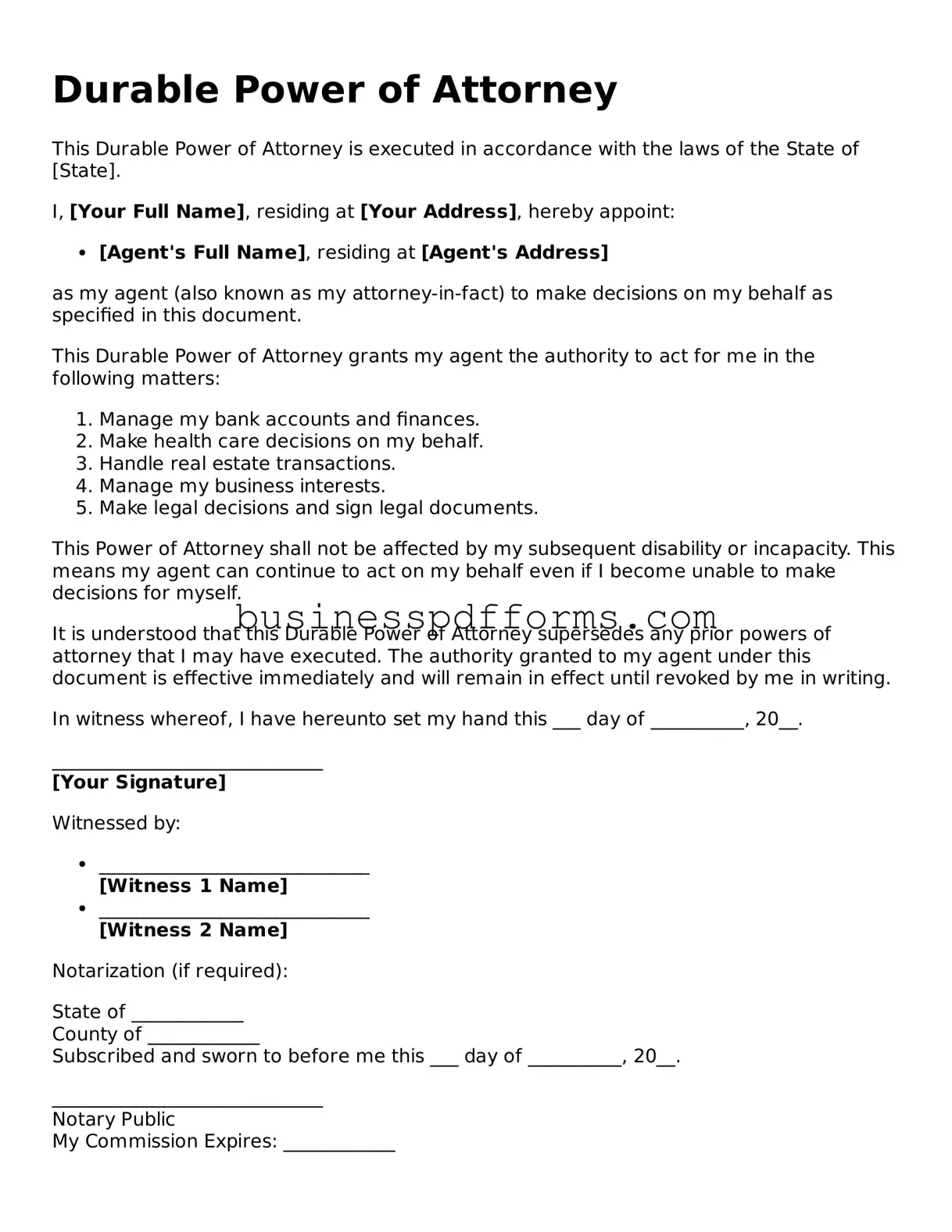 Attorney-Verified Durable Power of Attorney Template