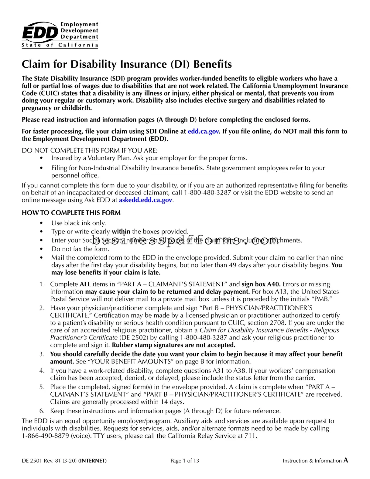 Fill in Your EDD DE 2501 Template