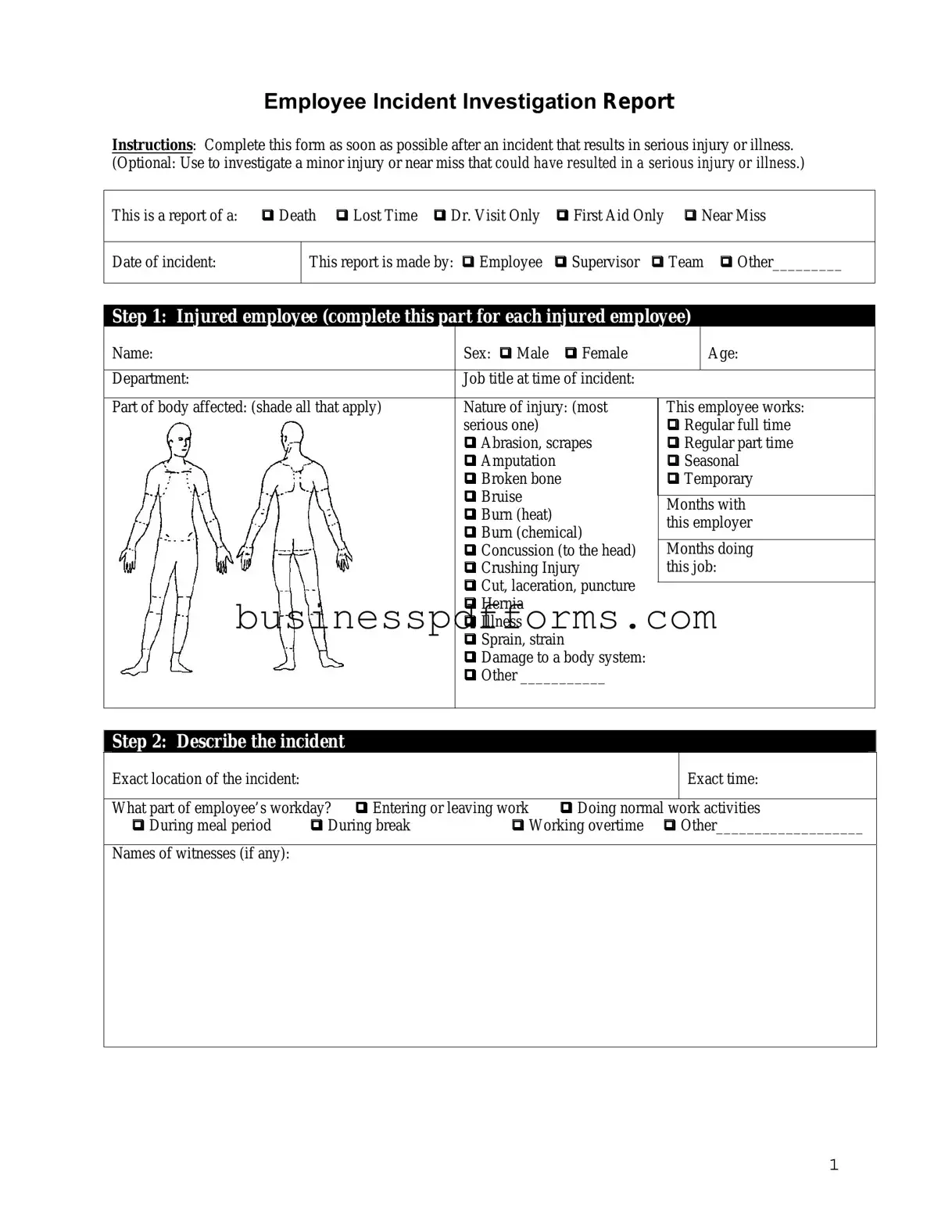 Fill in Your Employee Accident Report Template