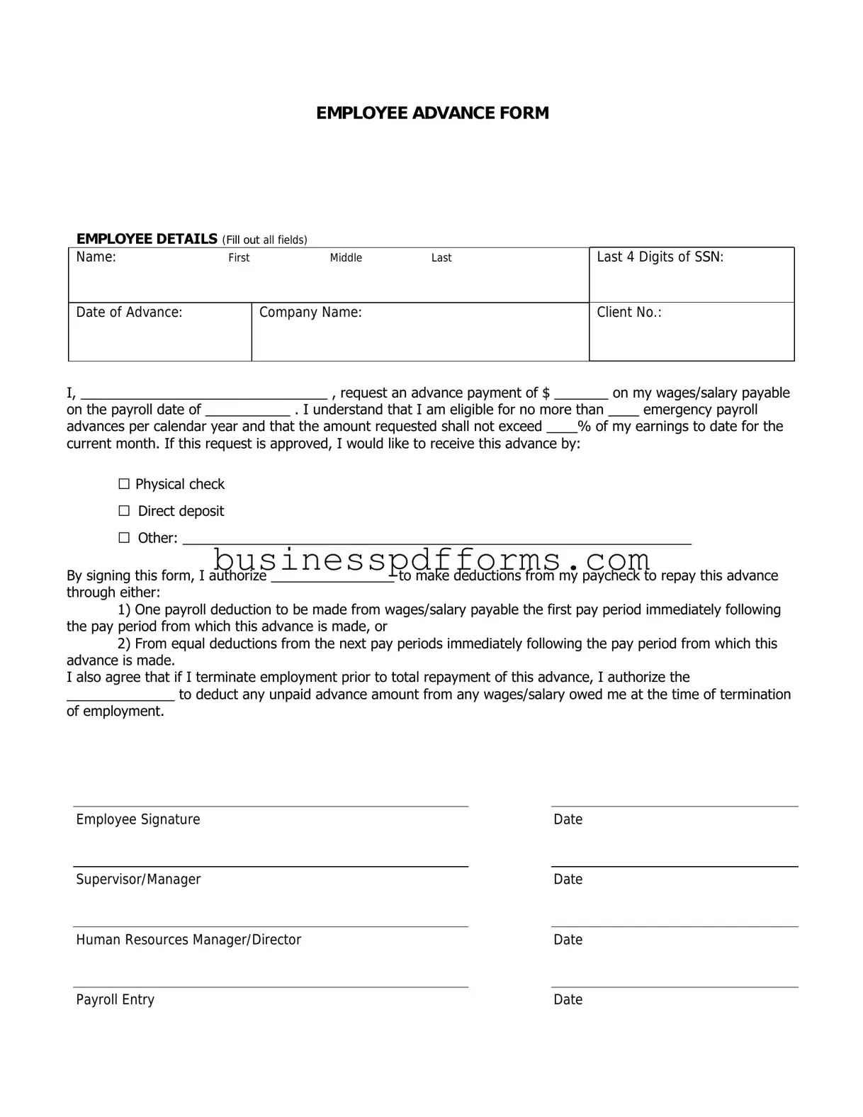 Fill in Your Employee Advance Template