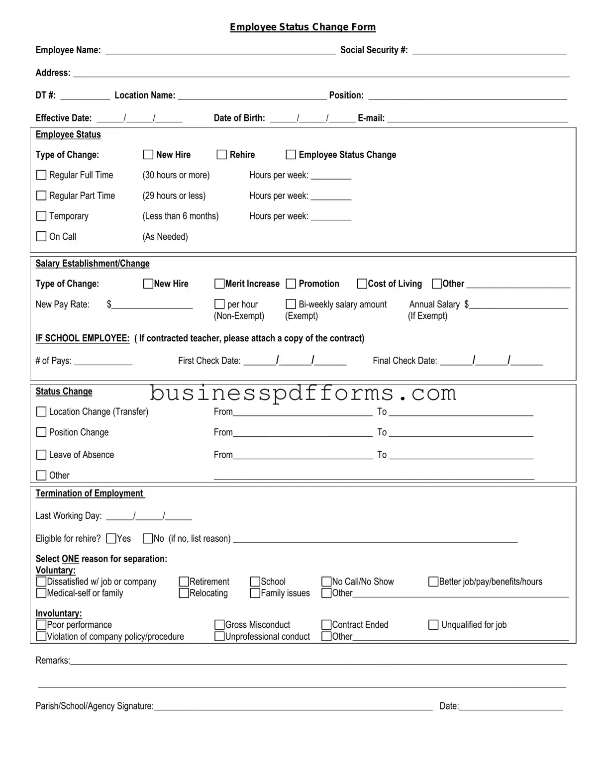 Fill in Your Employee Status Change Template
