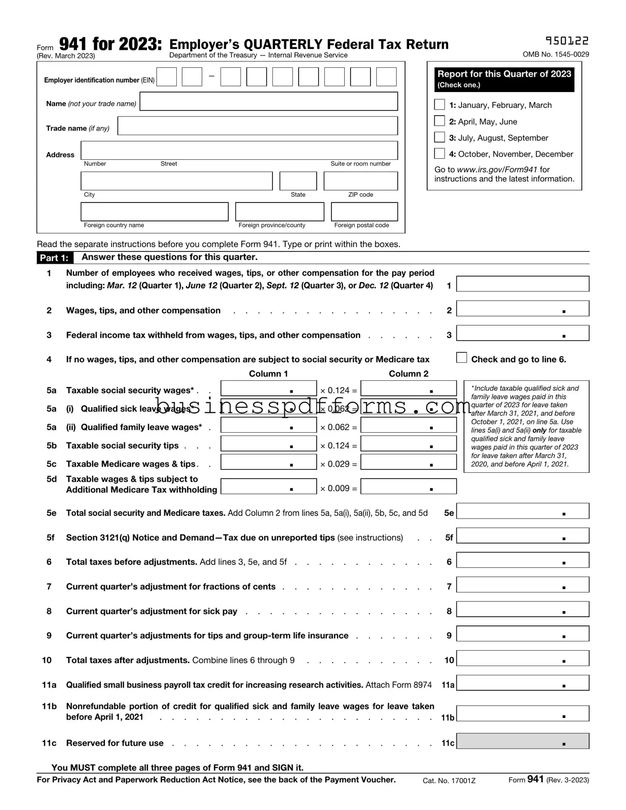 Fill in Your IRS 941 Template