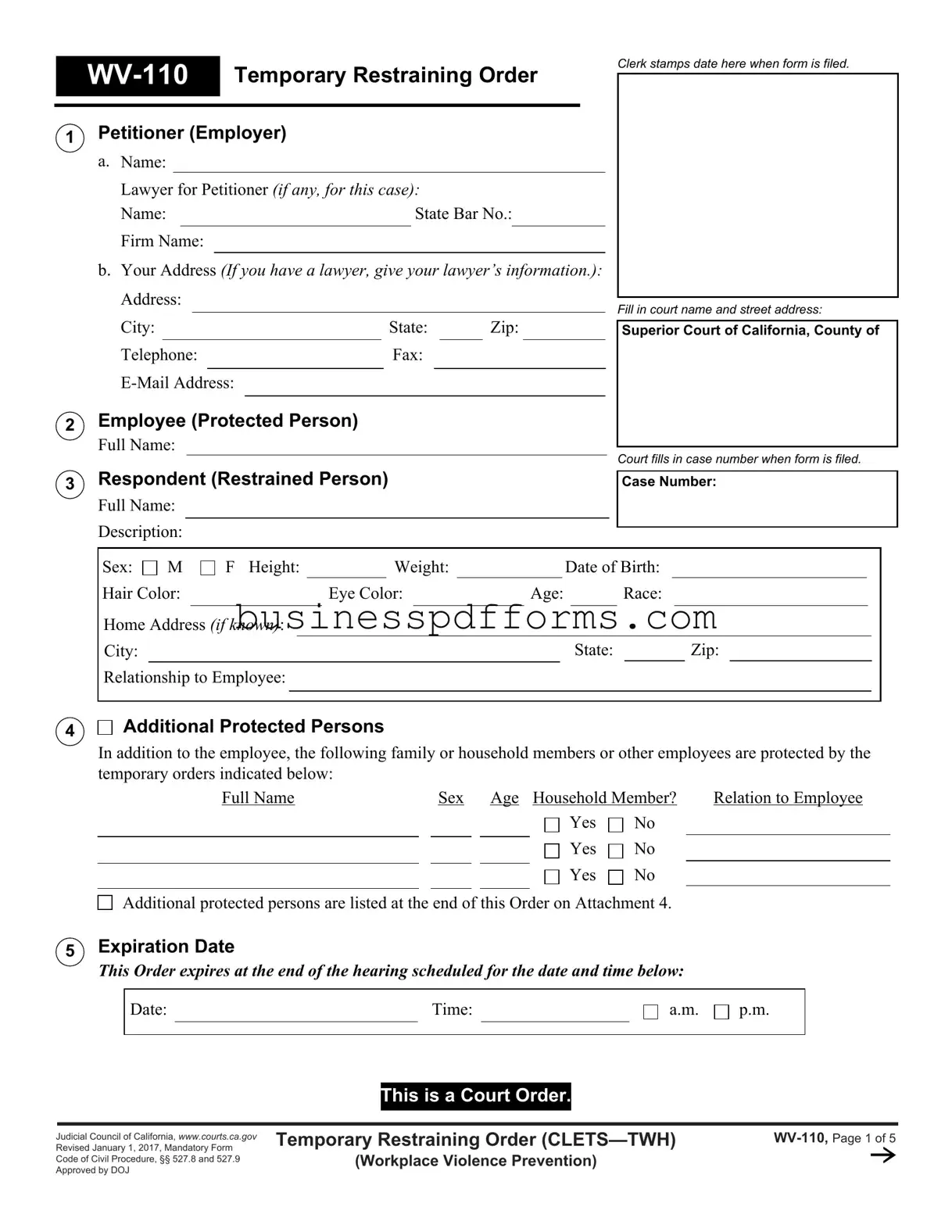 Fill in Your Fake Restraining Order Template