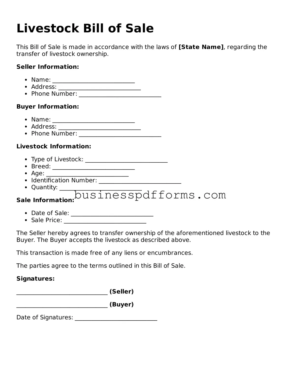 Attorney-Verified Livestock Bill of Sale Template