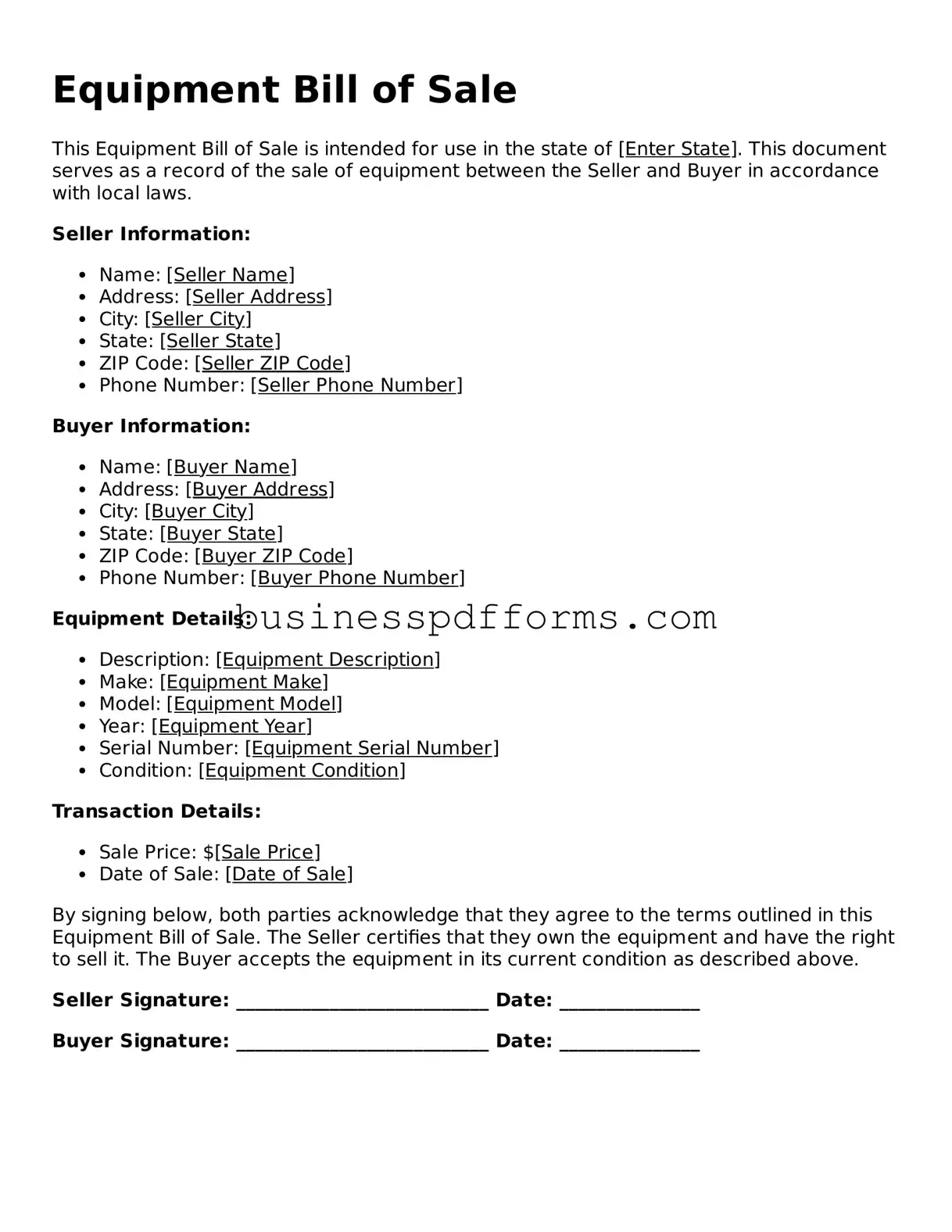 Attorney-Verified Equipment Bill of Sale Template