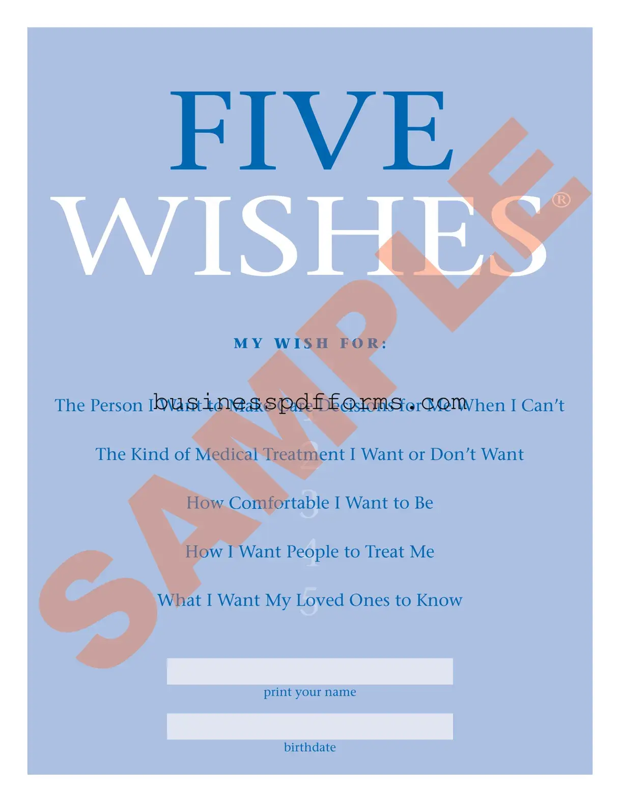 Fill in Your 5 Wishes Document Template