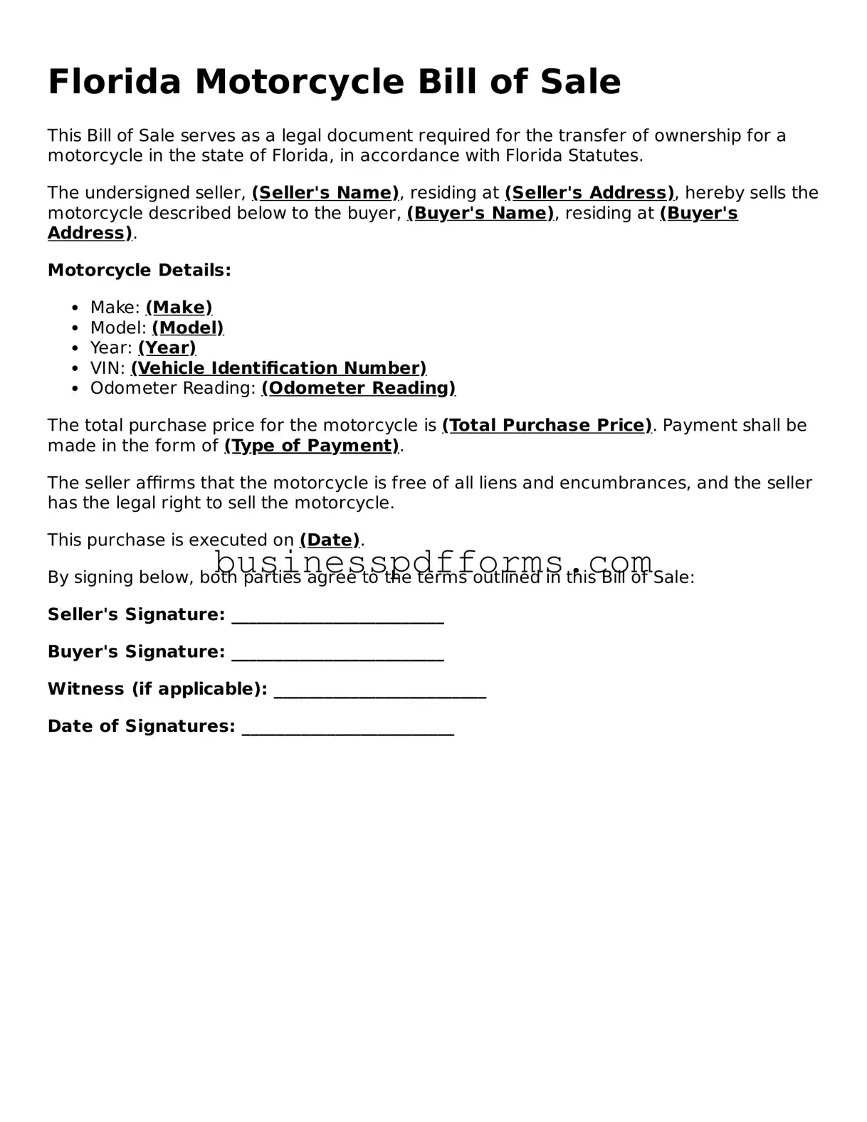 Free Florida Motorcycle Bill of Sale Template
