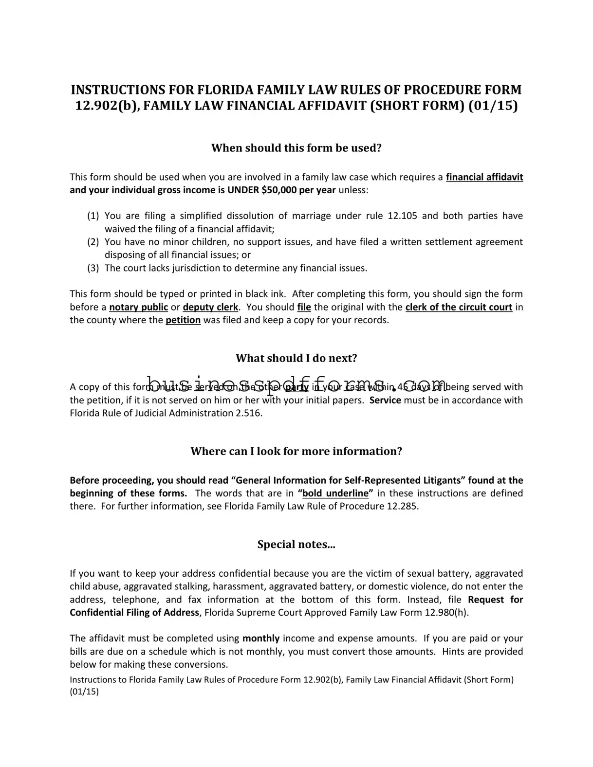 Fill in Your Florida Financial Affidavit Short 12.902(b) Template