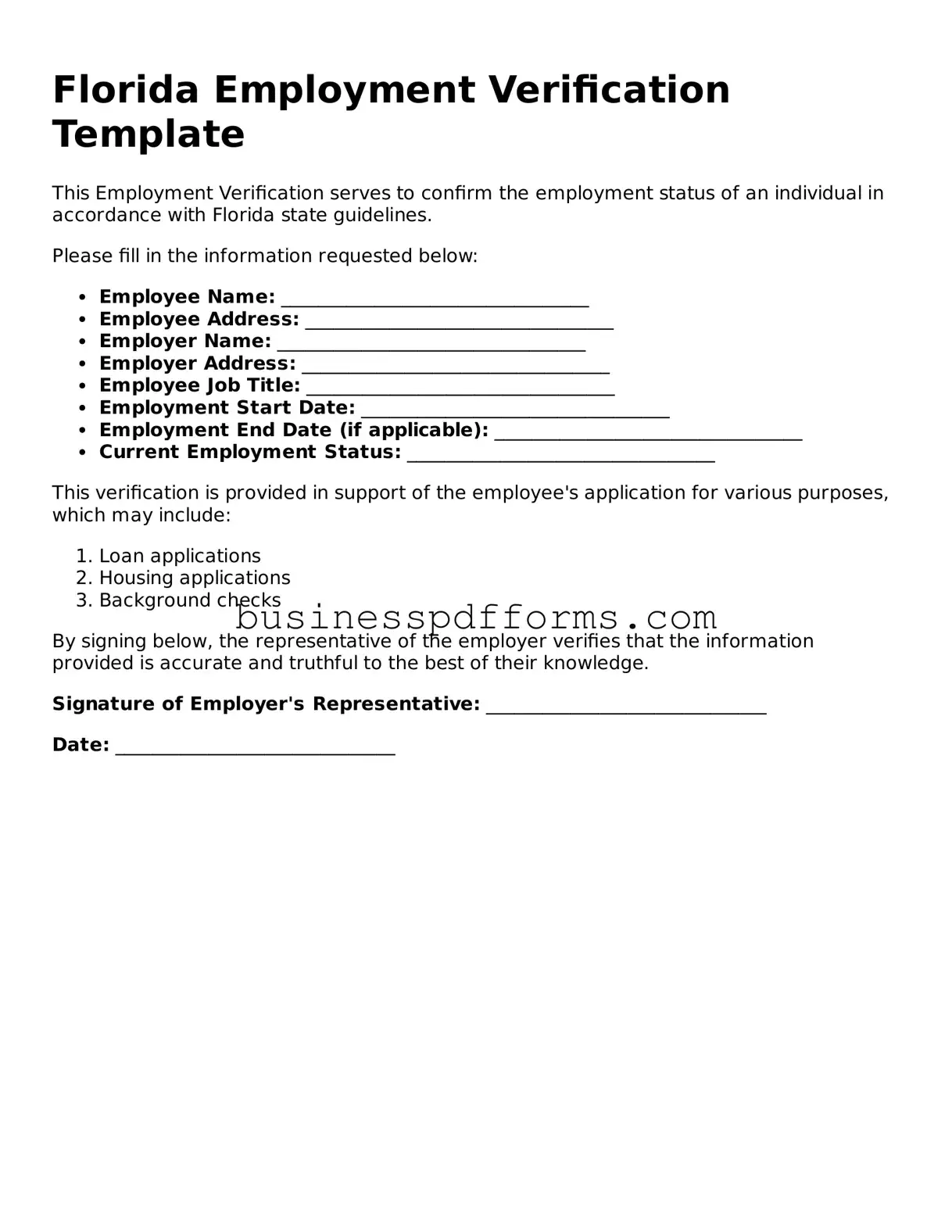 Free Florida Employment Verification Template