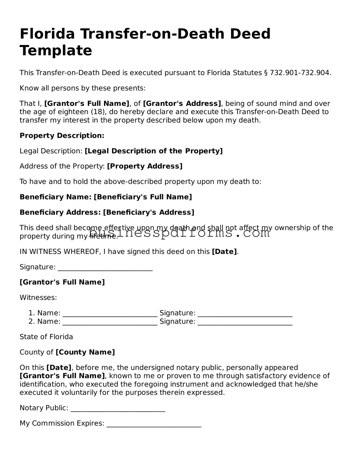 Free Florida Transfer-on-Death Deed Template