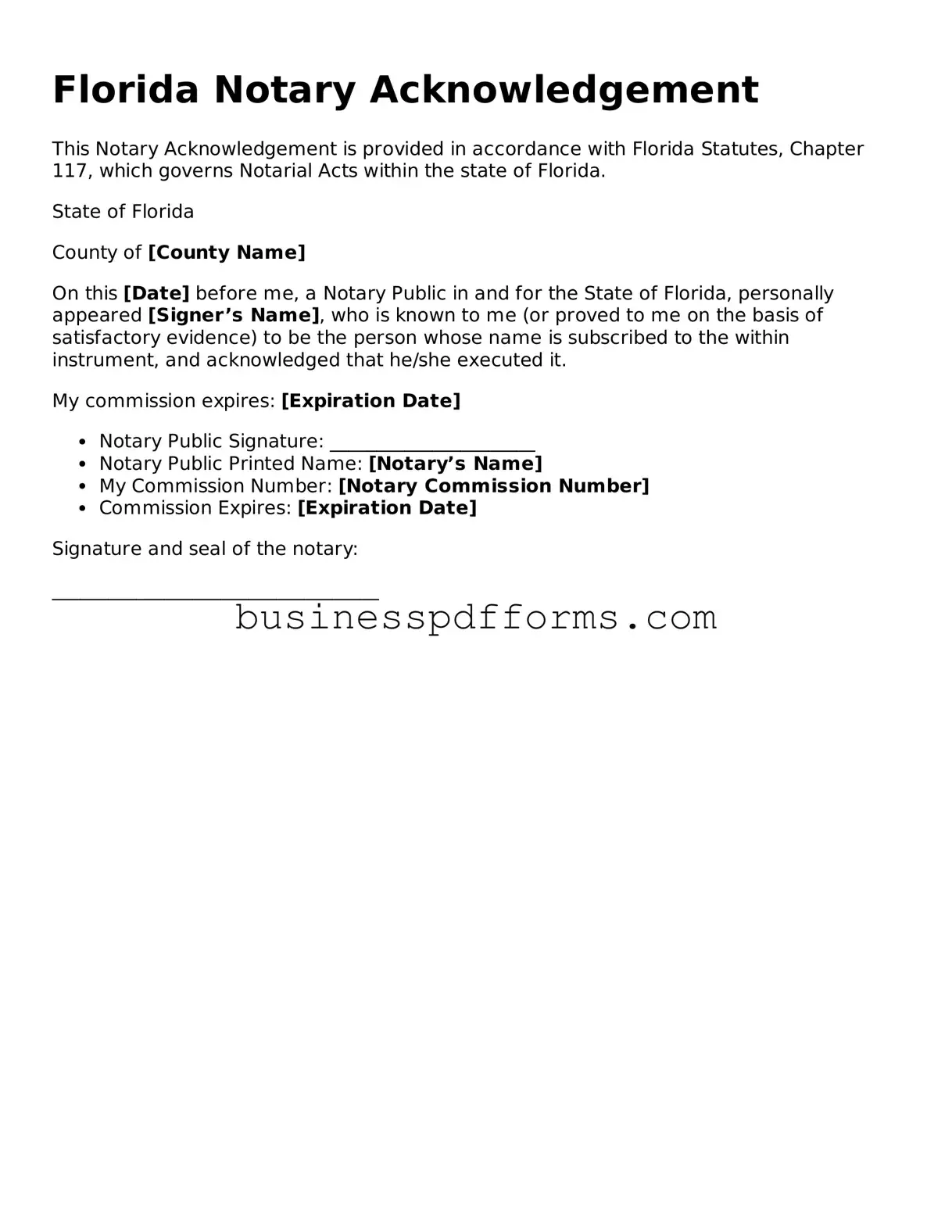 Free Florida Notary Acknowledgement Template