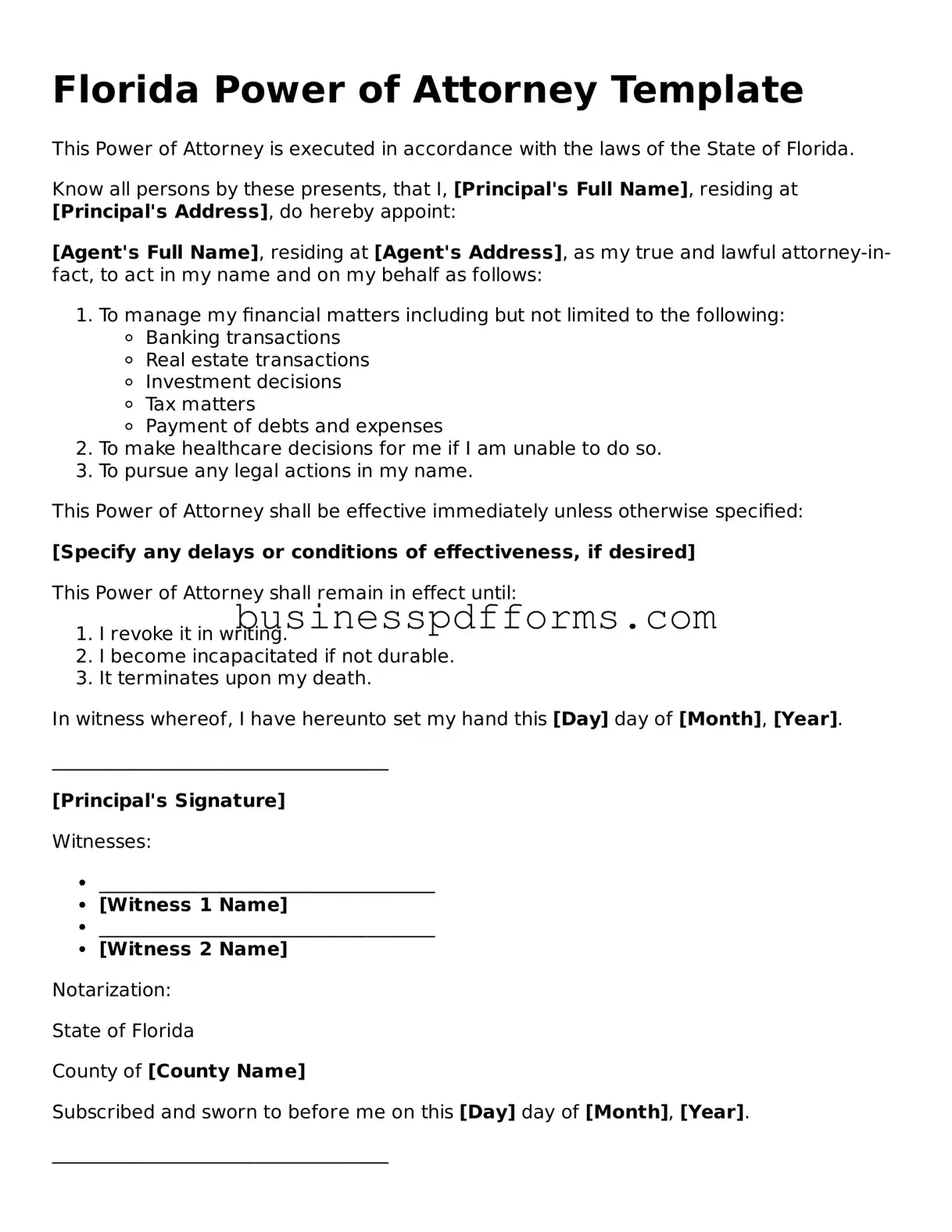 Free Florida Power of Attorney Template