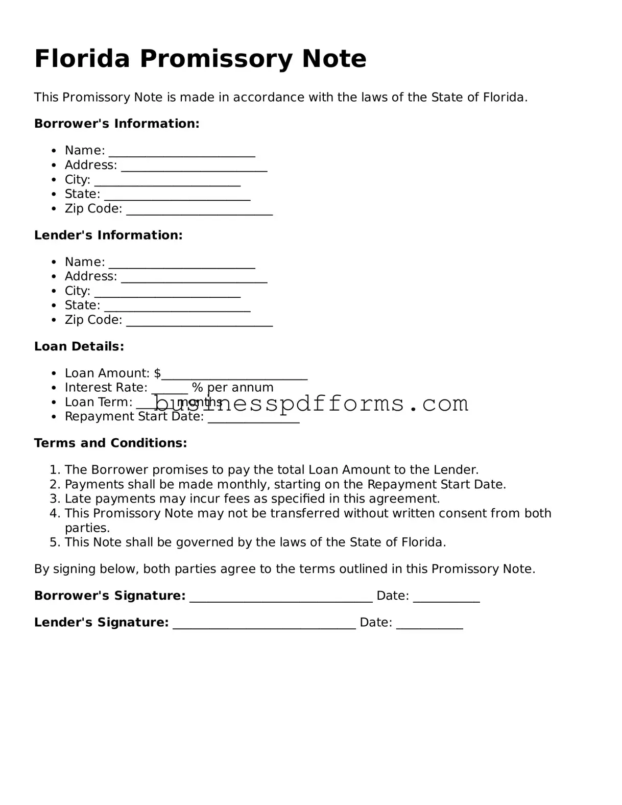 Free Florida Promissory Note Template